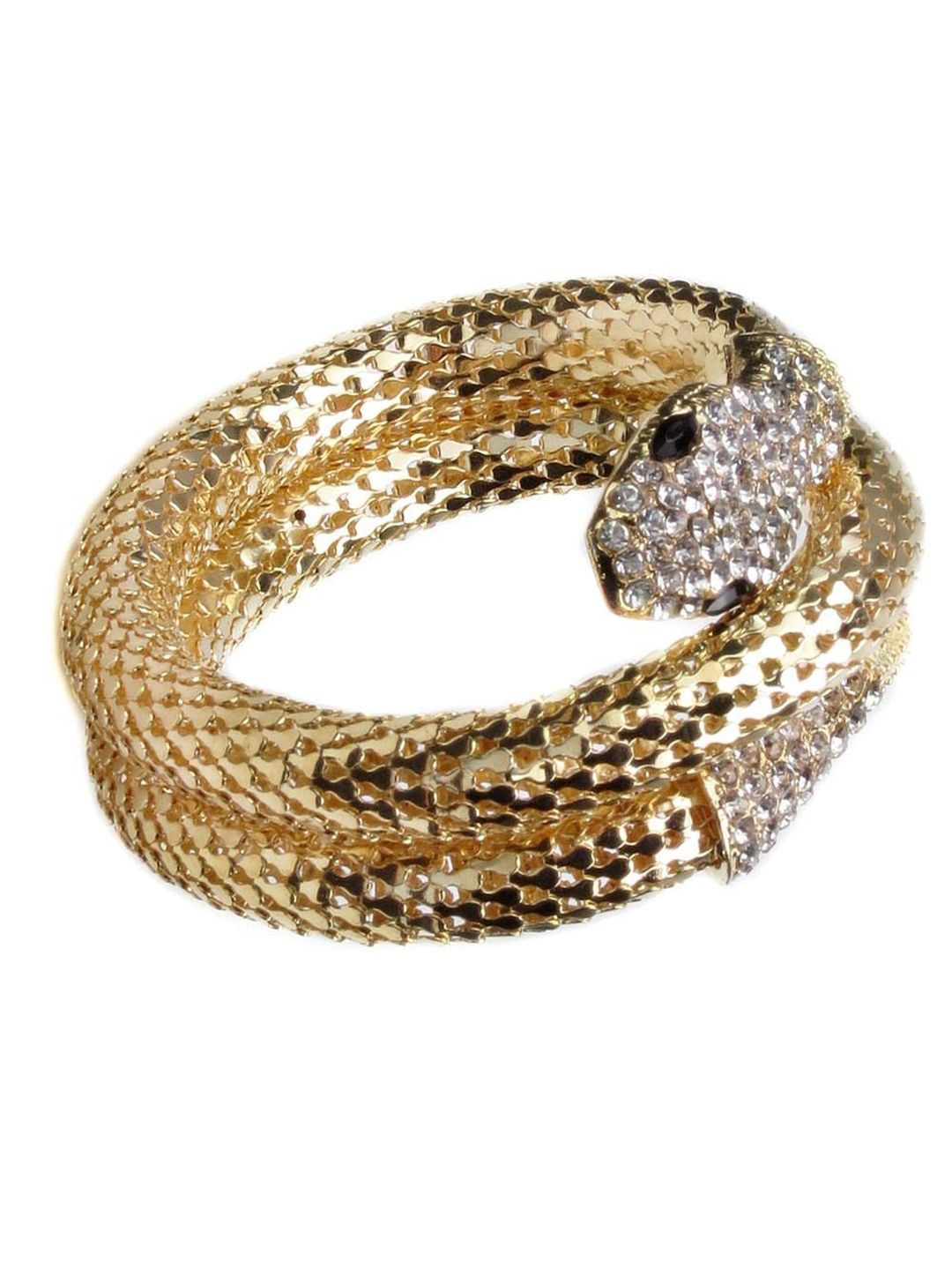 

Krelin Gold-Plated Stone-Studded Snake Shaped Cuff Bracelet