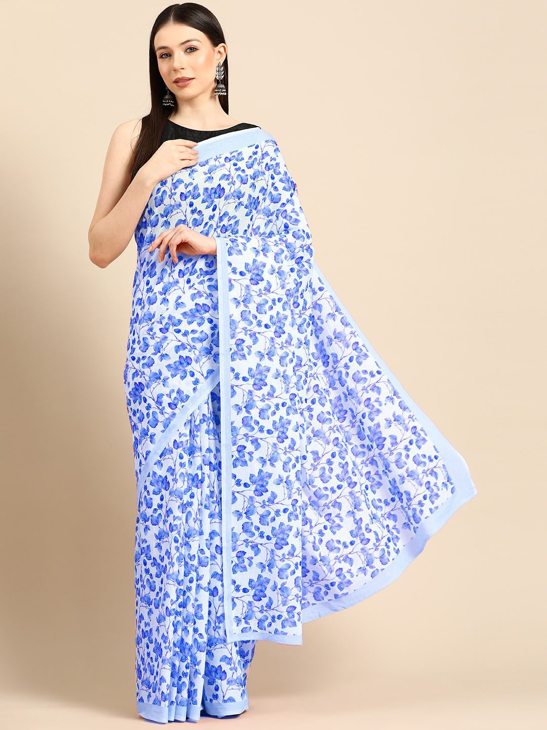 

BUTA BUTI Floral Pure Cotton Saree, Blue