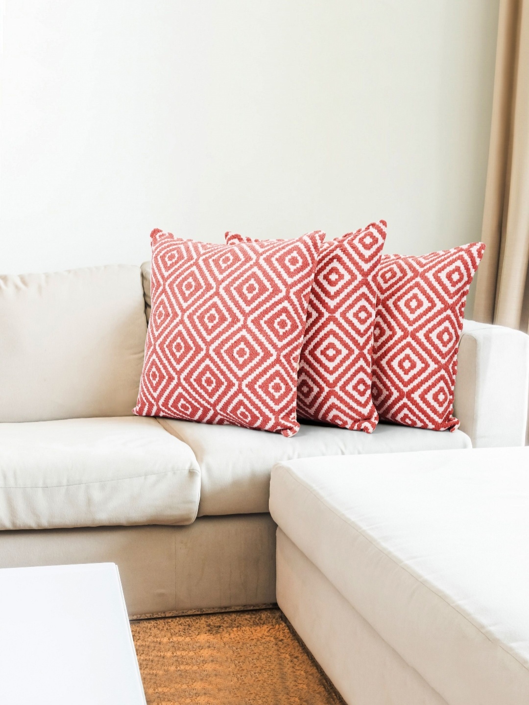 

Fashionhub Red & White 3 Pieces Geometric Cotton Square Cushion Covers