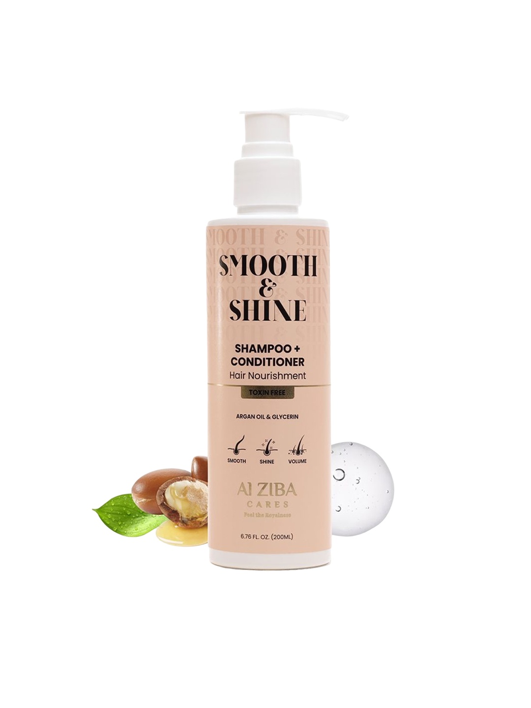 

ALZIBA CARES Smooth & Shine Hair Nourishment Toxin Free Shampoo + Conditioner 200ml, Beige