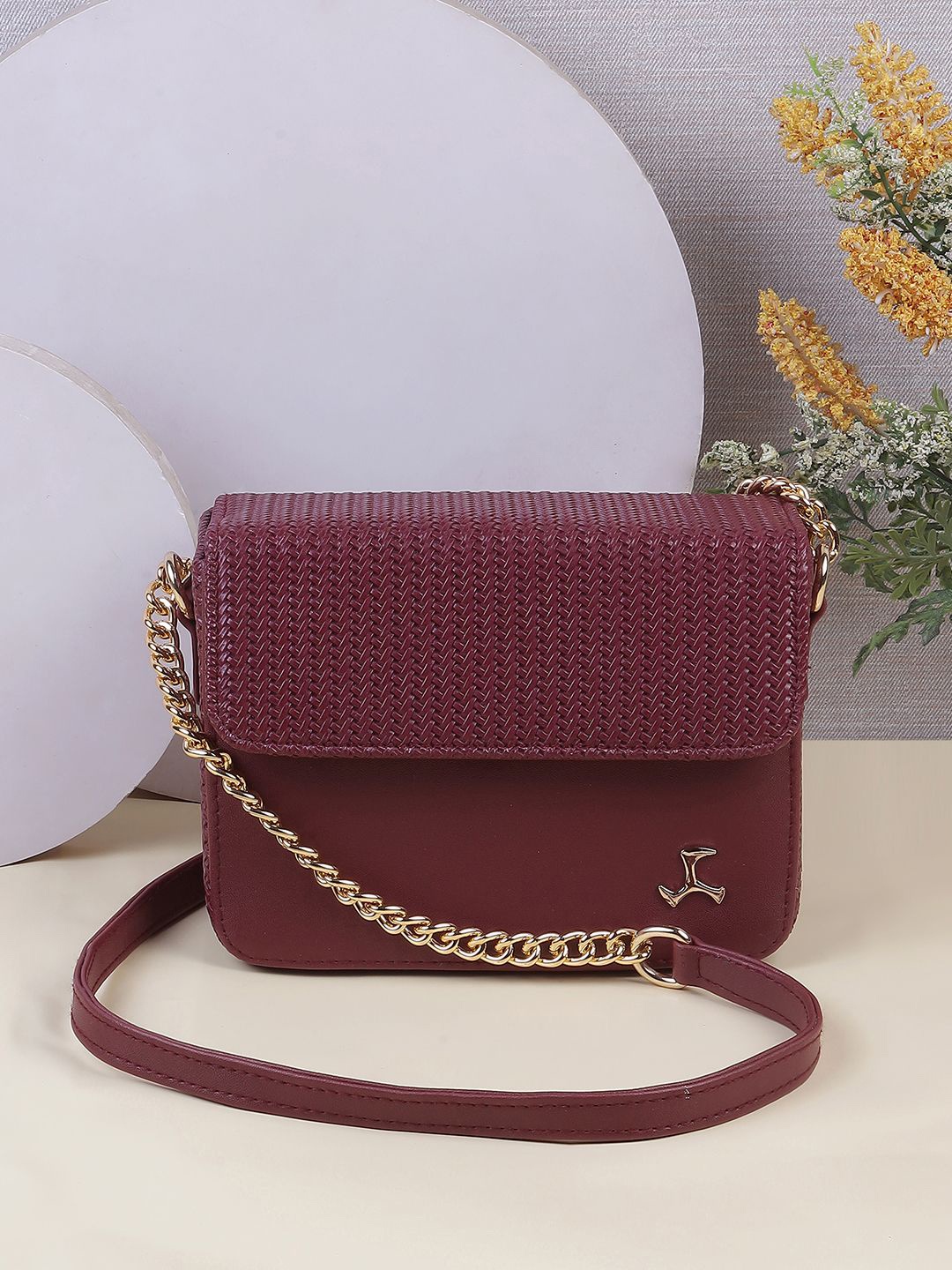 

Mochi Textured PU Structured Sling Bag, Maroon