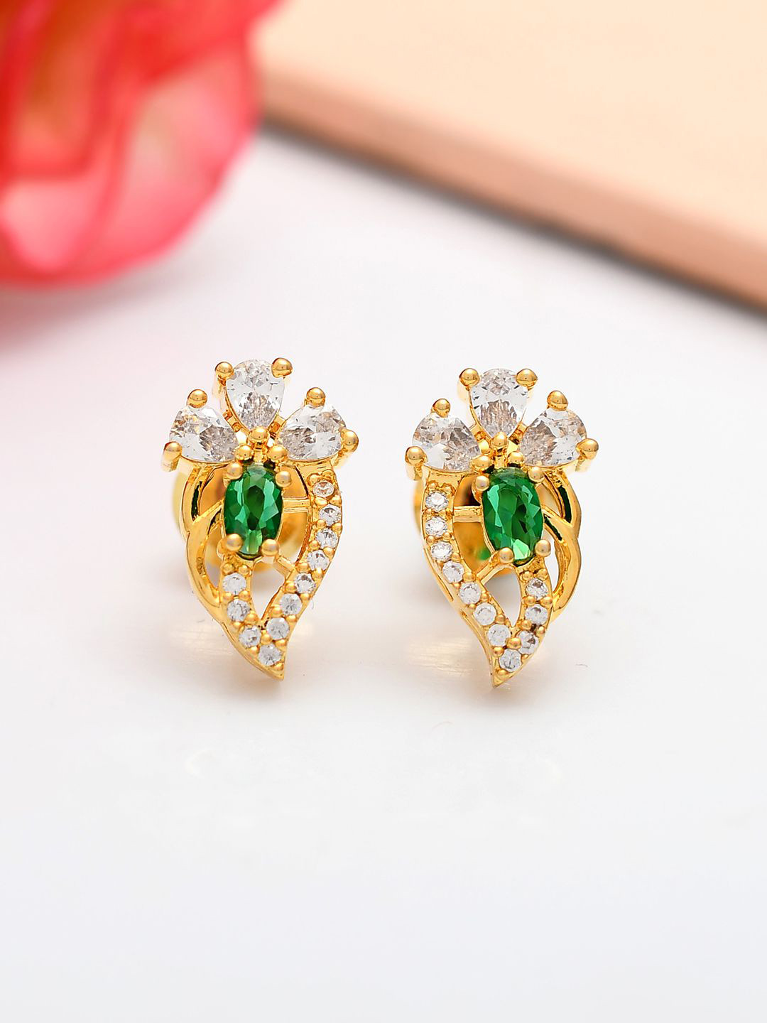 

Voylla Sparkling Elegance Radiant Gold Plated American Diamond Studs
