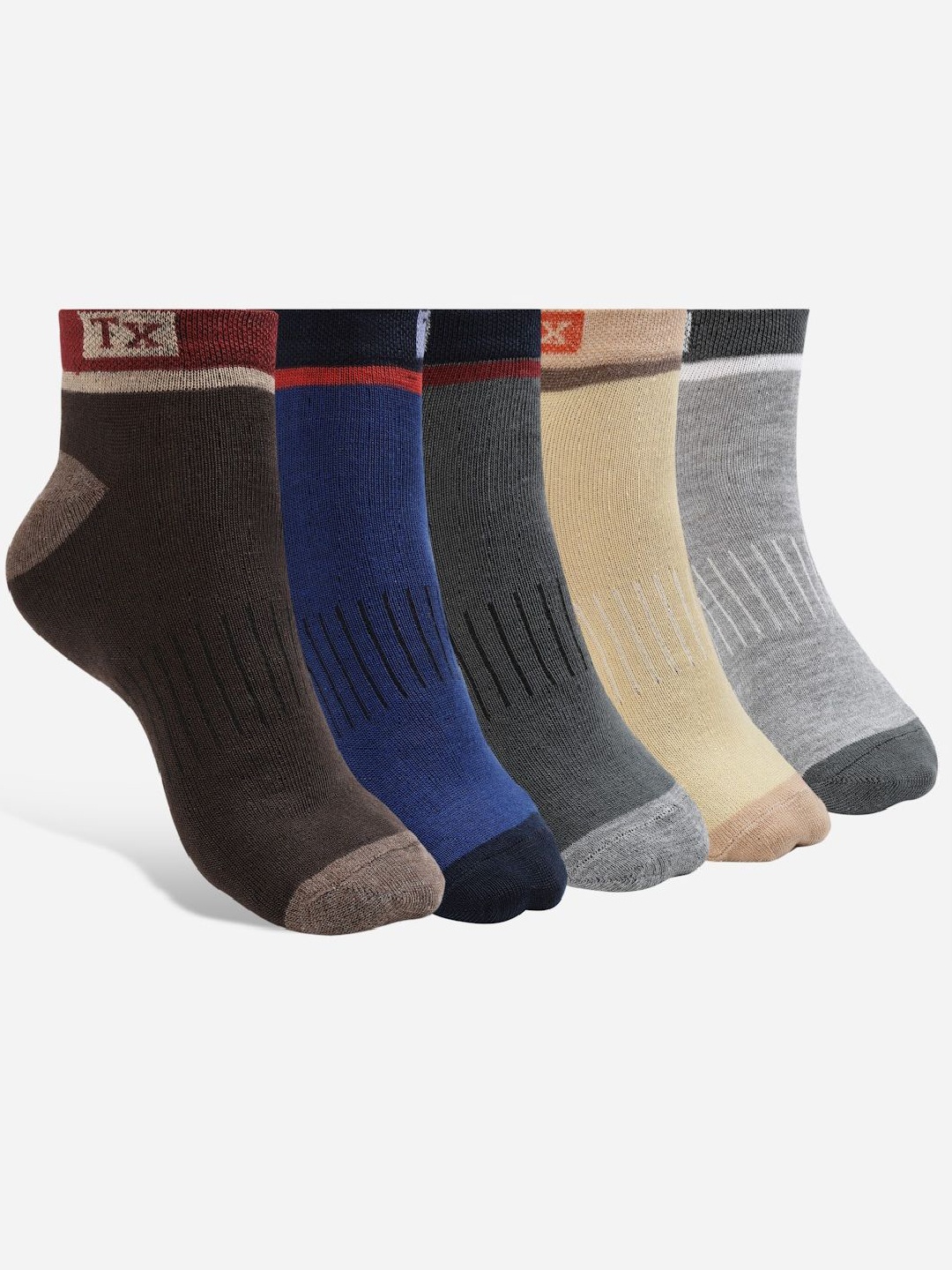 

Texlon Pack Of 5 Men Patterned Ankle-Length Socks, Coffee brown