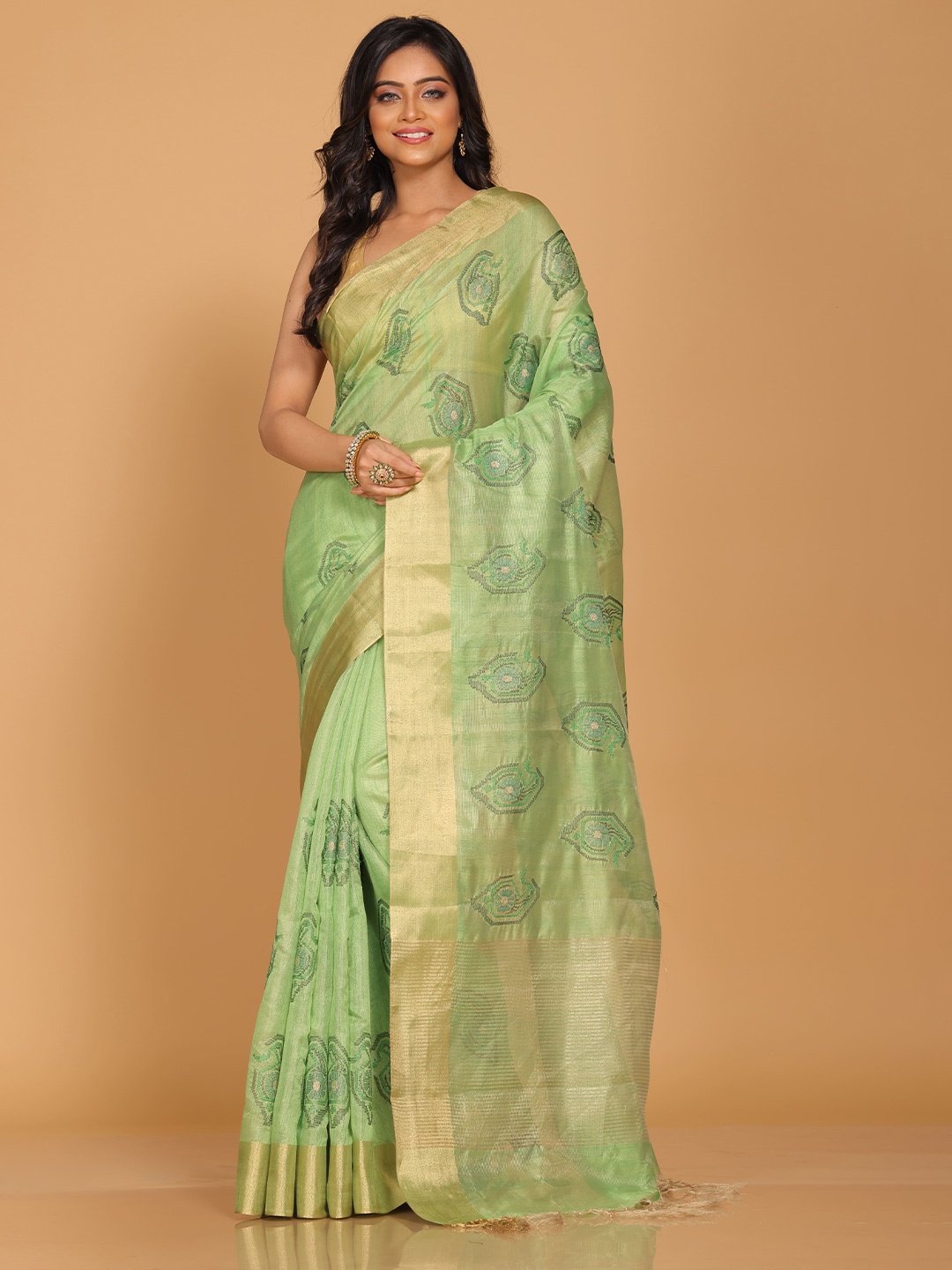 

Morchari Woven Design Zari Tissue Saree, Green