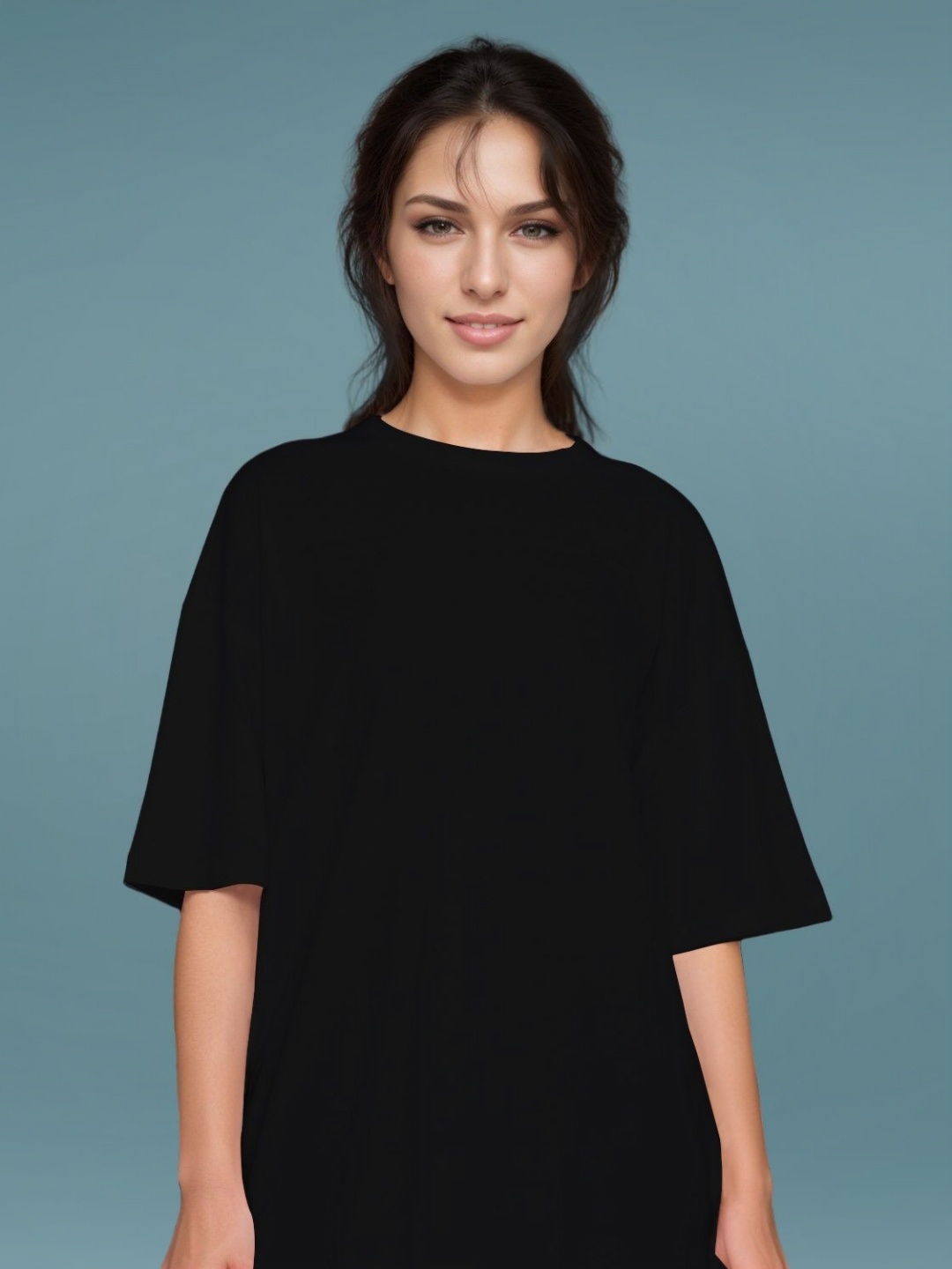 

DressBerry Women Drop-Shoulder Sleeves Pockets Boxy T-shirt, Black