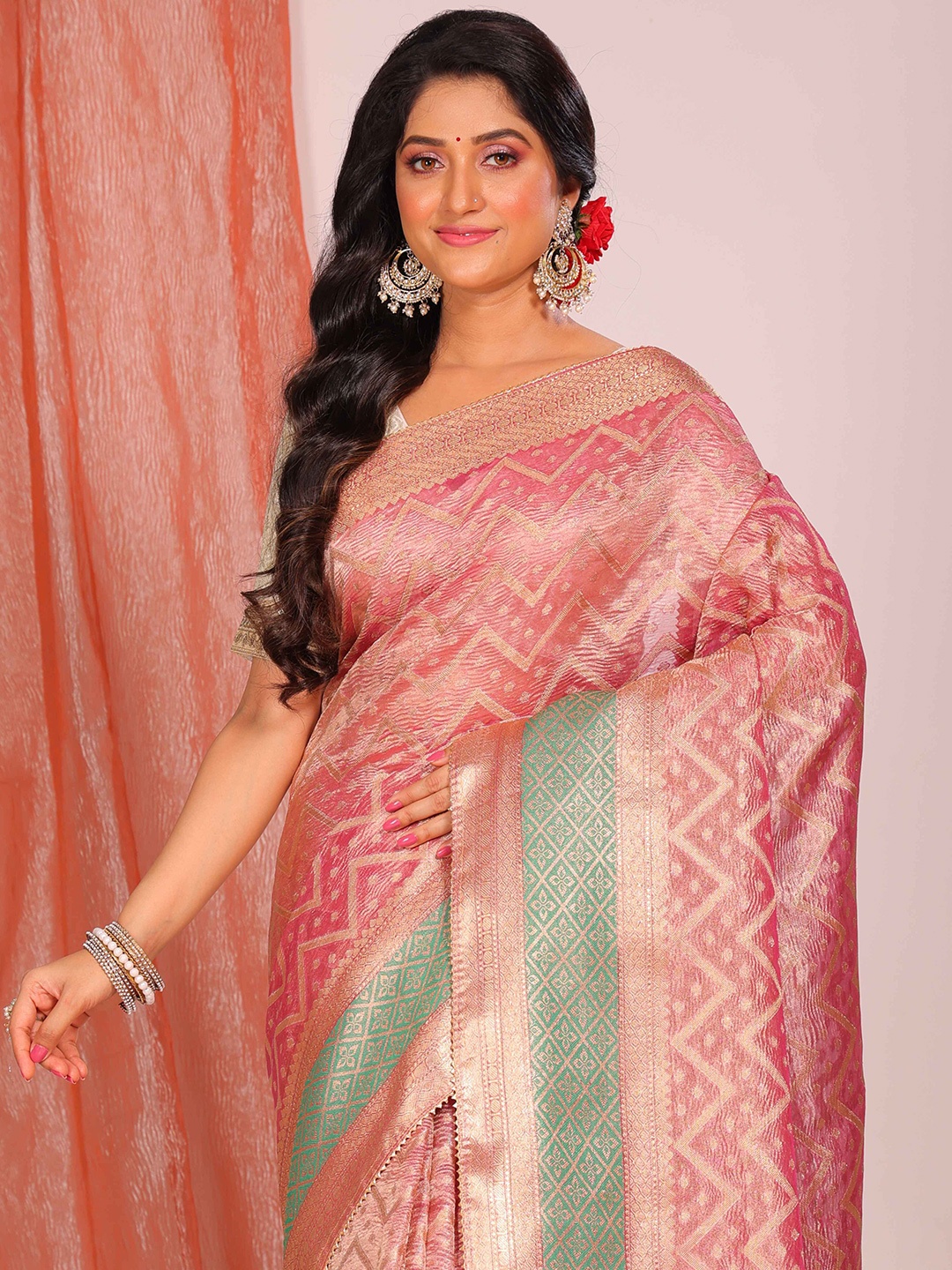 

Morchari Zari Tissue Saree, Pink