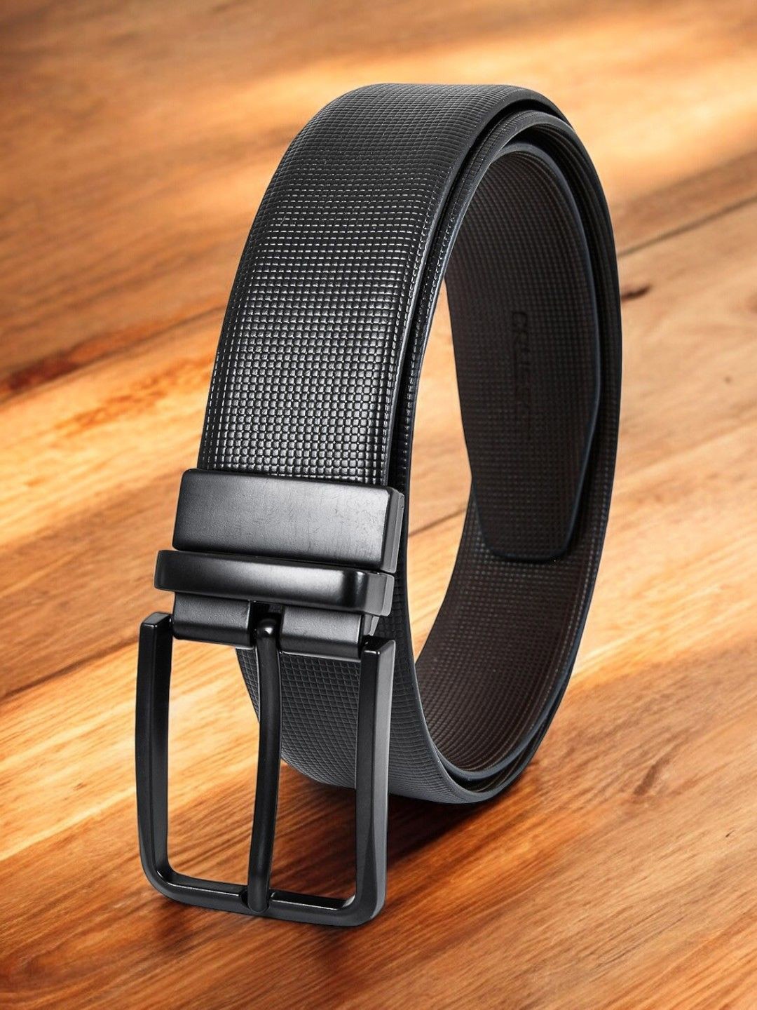 

CRUSSET Men Tang Closure Textured Reversible Formal Belt, Black