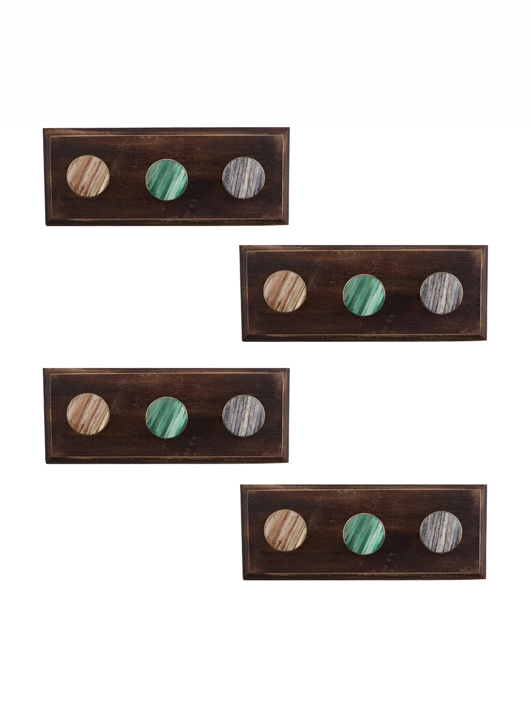 

Indianshelf Green & Brown 4 Pieces Printed Wooden Hook Holder