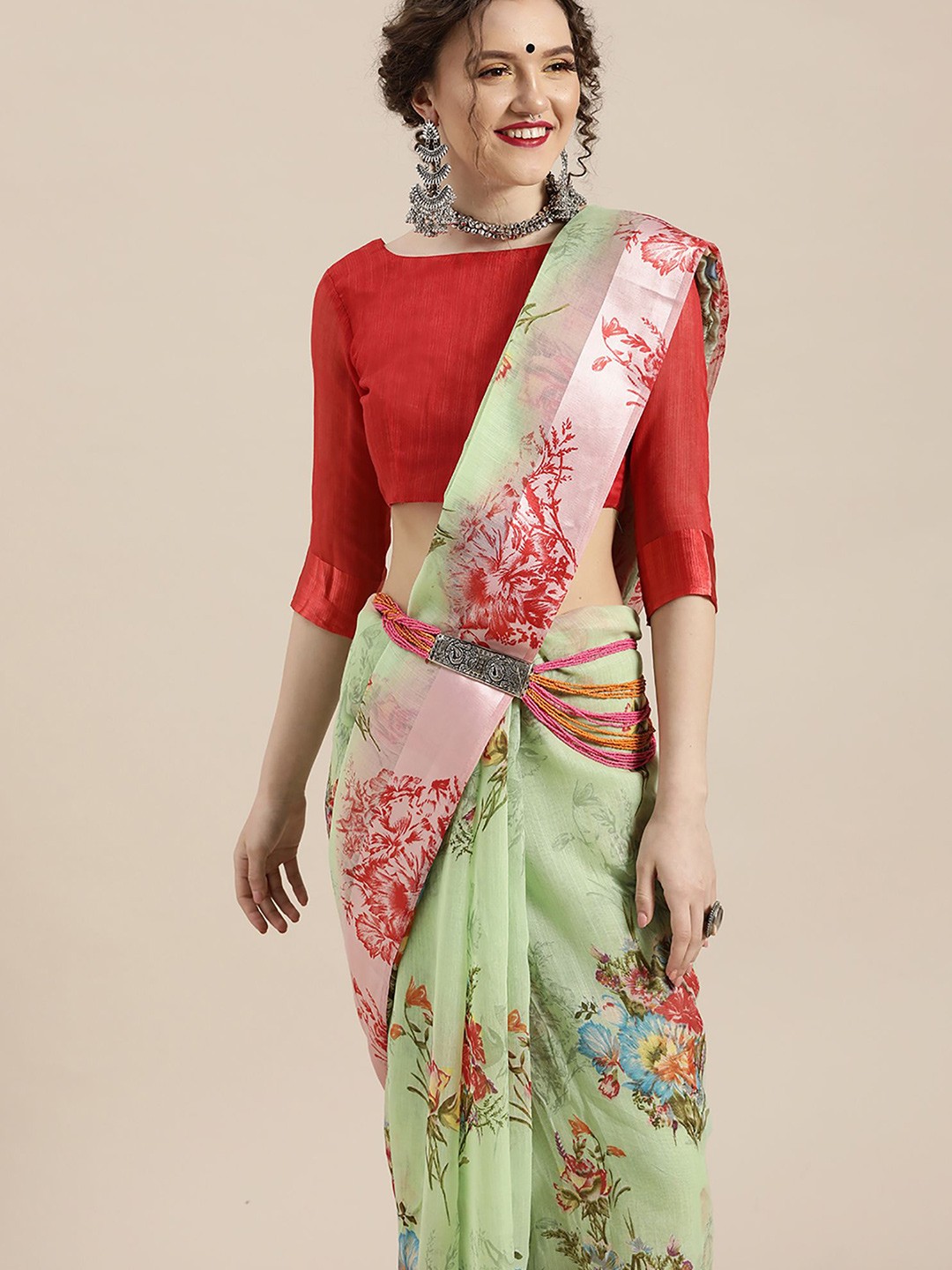 

Saree mall Floral Printed Sarees, Green