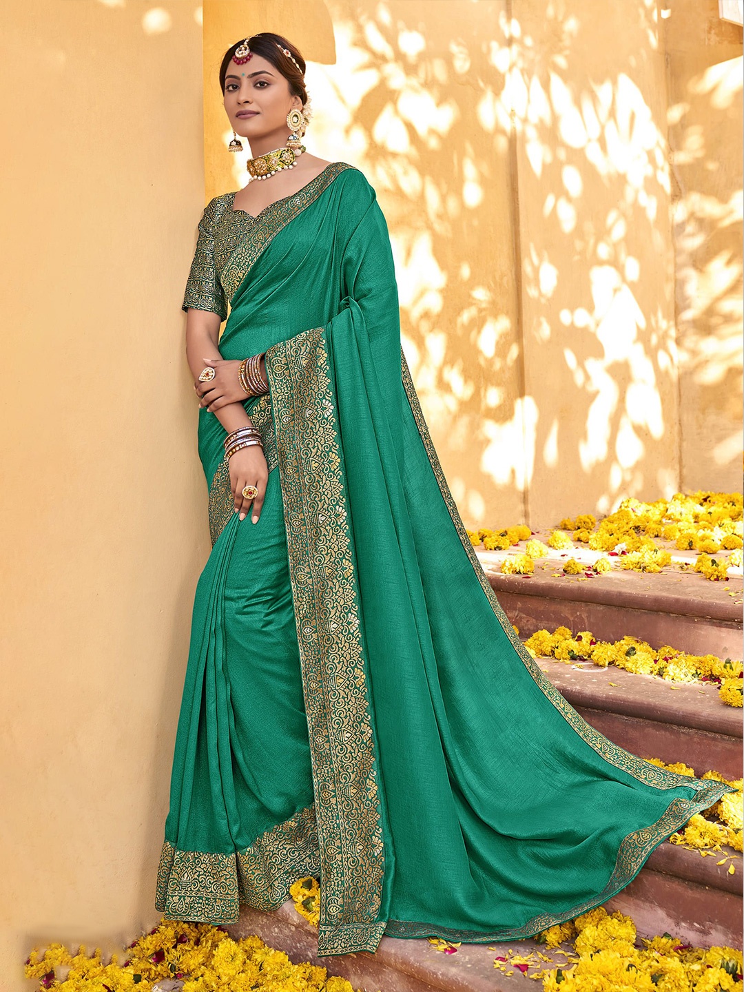 

NIRMAL CREATION Zari Pure Silk Saree, Green