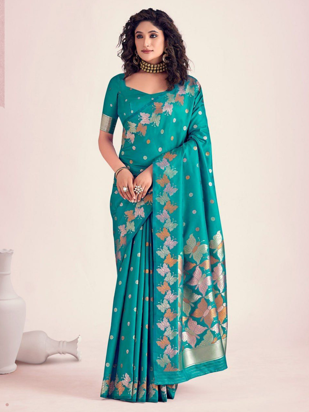 

KALINI Woven Design Banarasi Saree, Teal