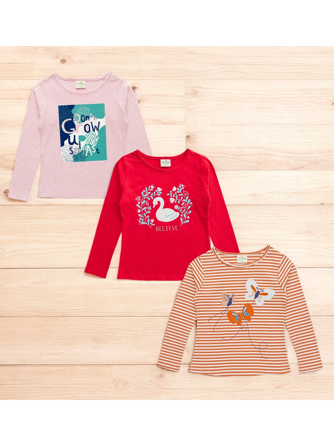 

BAESD Girls 3 Striped Applique T-shirt, Multi