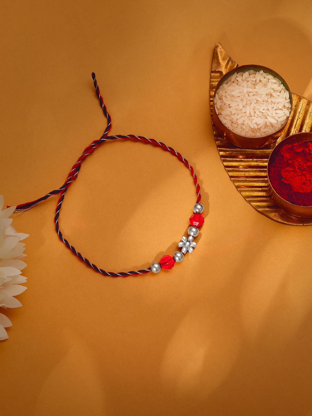 

GIVA 925 Silver Beaded Floral Rakhi DIY Kit With Roli Chawal