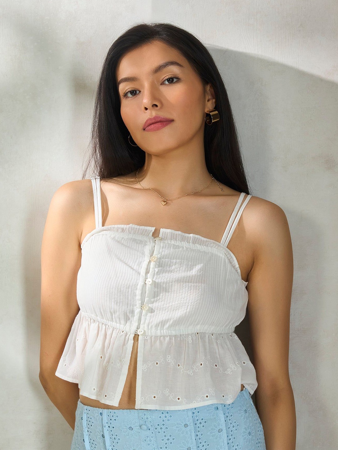 

Virgio Cotton Empire Peplum Top, White