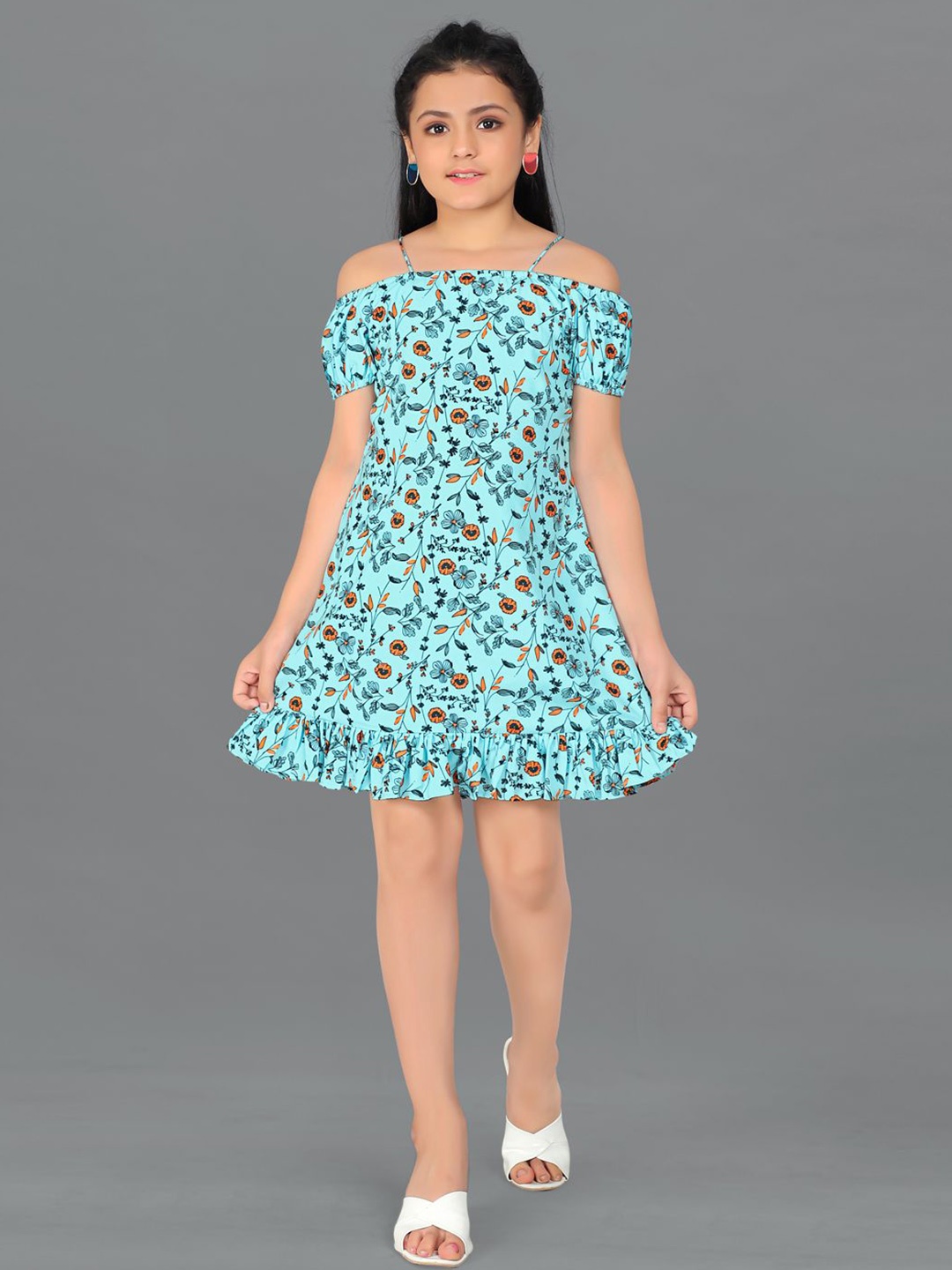 

BAESD Girls Floral Printed Off-Shoulde Fit & Flare Dress, Blue