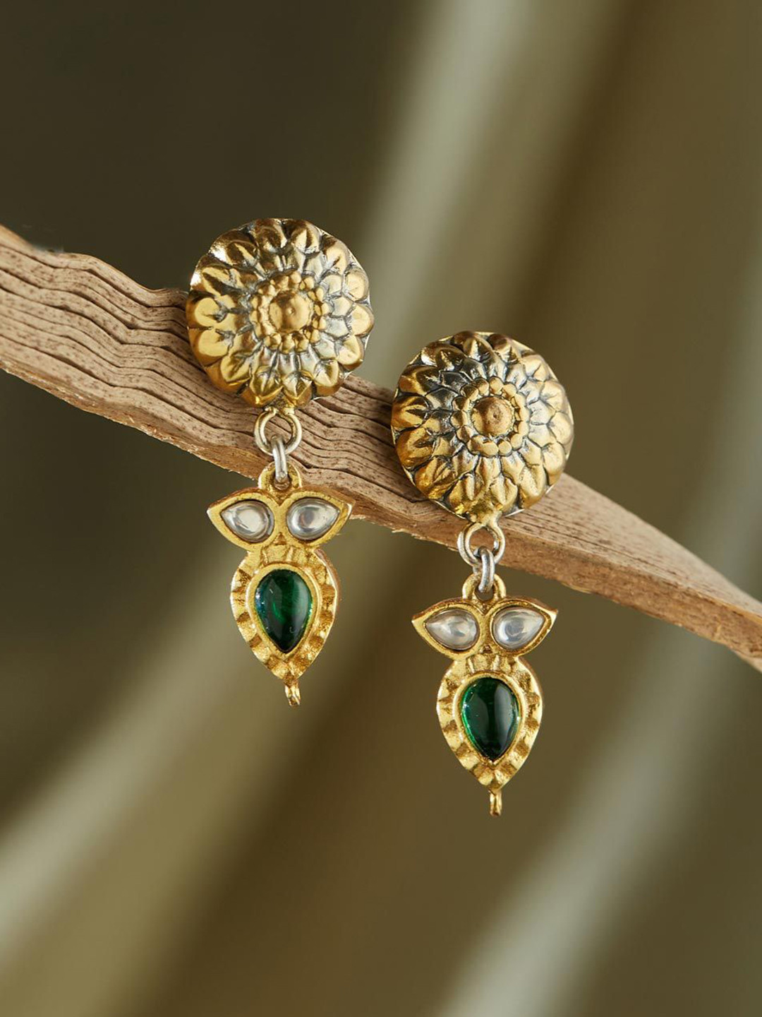 

Fabindia Silver Contemporary Stone-Studded Drop Earrings, Gold