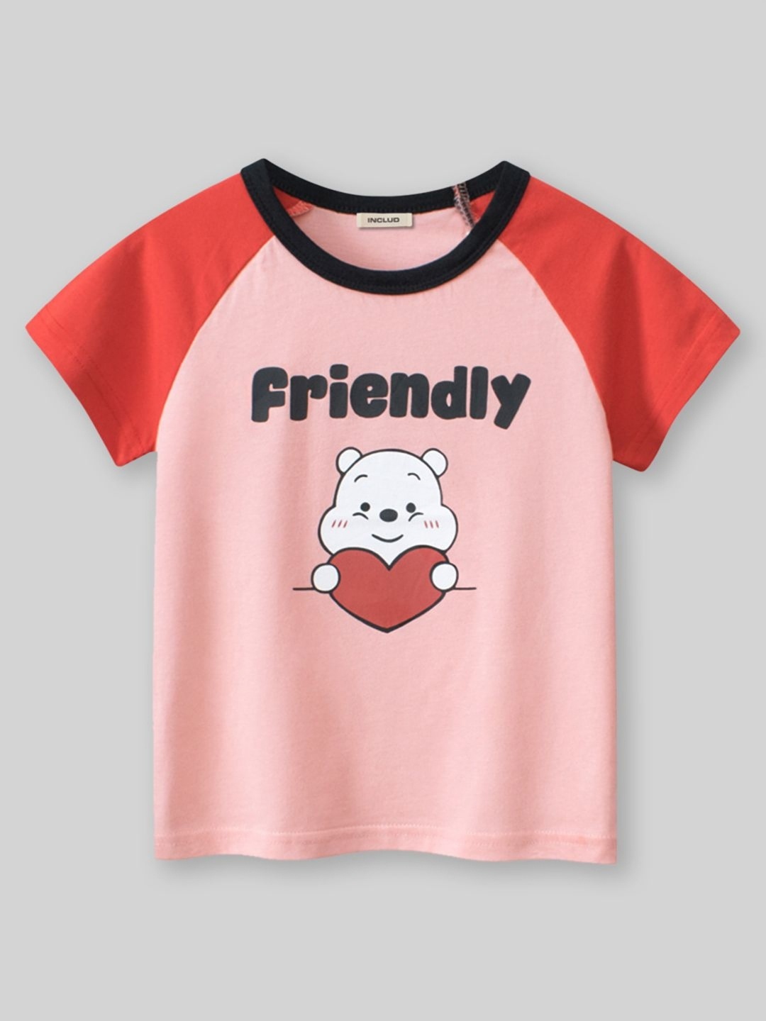 

INCLUD Girls Graphic Printed Round Neck Cotton T-Shirt, Pink