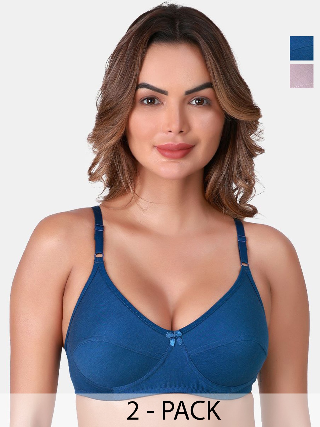 

SKDREAMS Pack of 2 Non Padded Full Coverage Bra, Blue