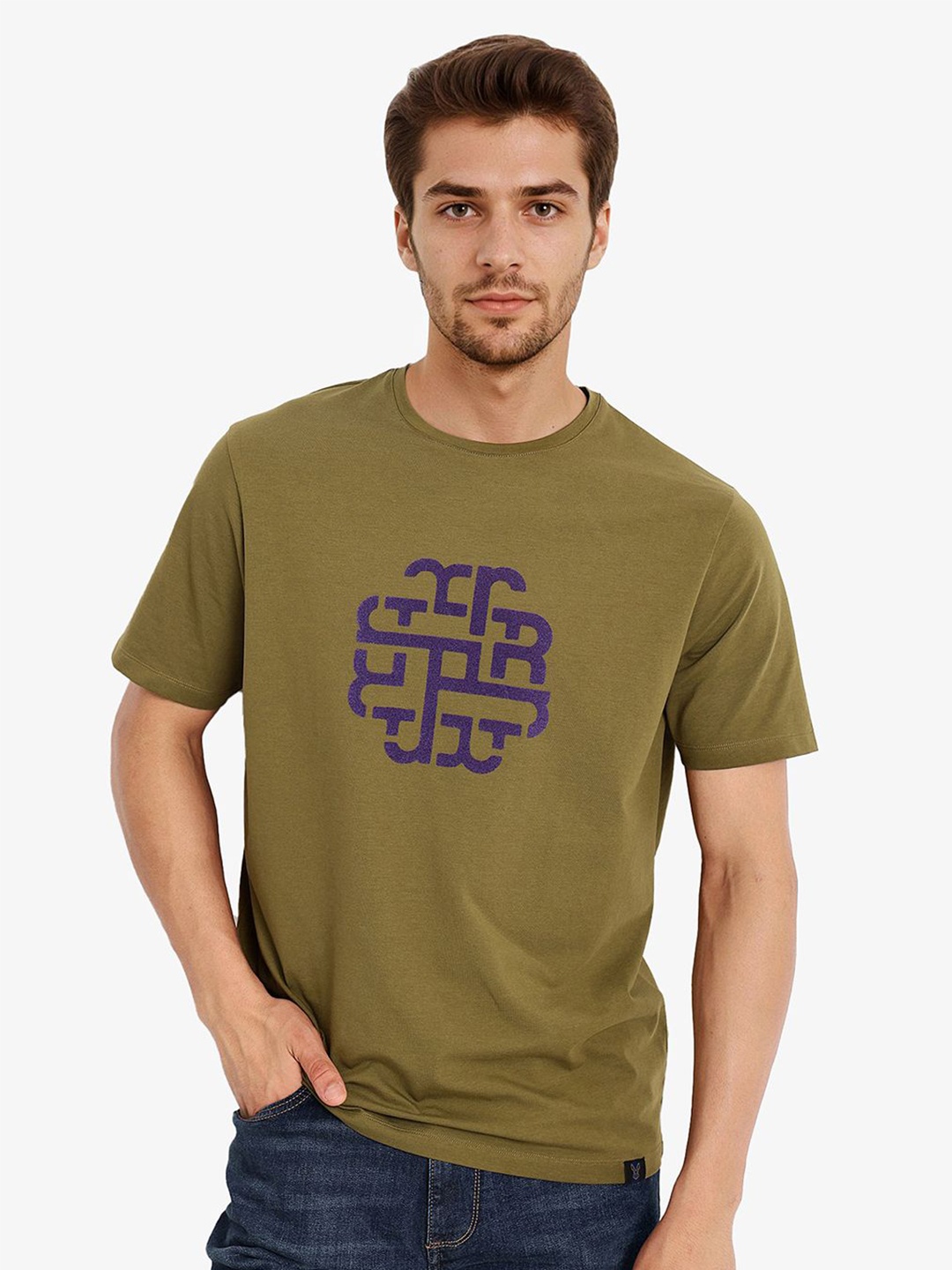 

RARE RABBIT Men Graphic Printed Round Neck T-shirt, Olive