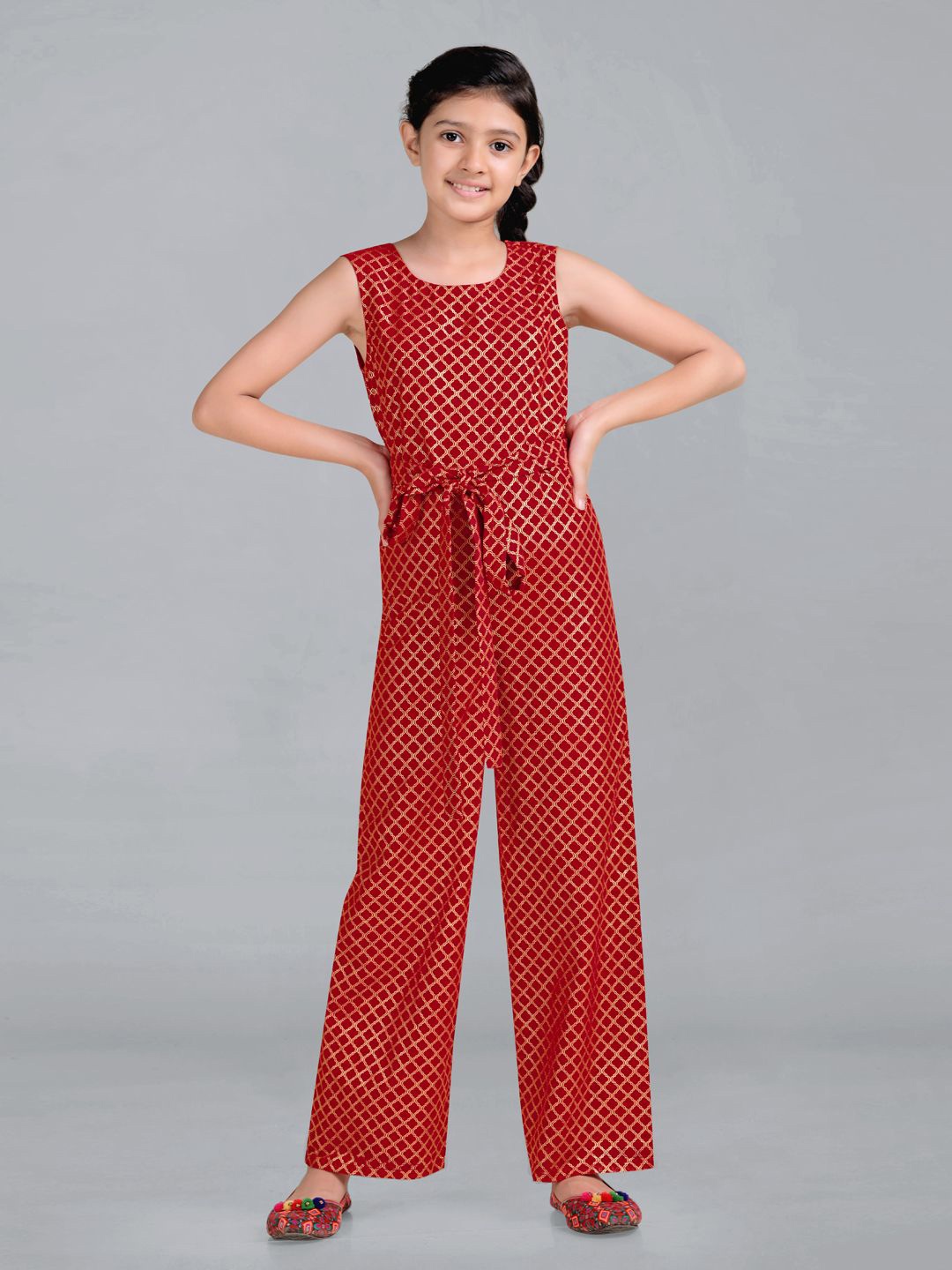 

BAESD Girls Georgette Foil Printed Ethnic Culotte Jumpsuit, Red