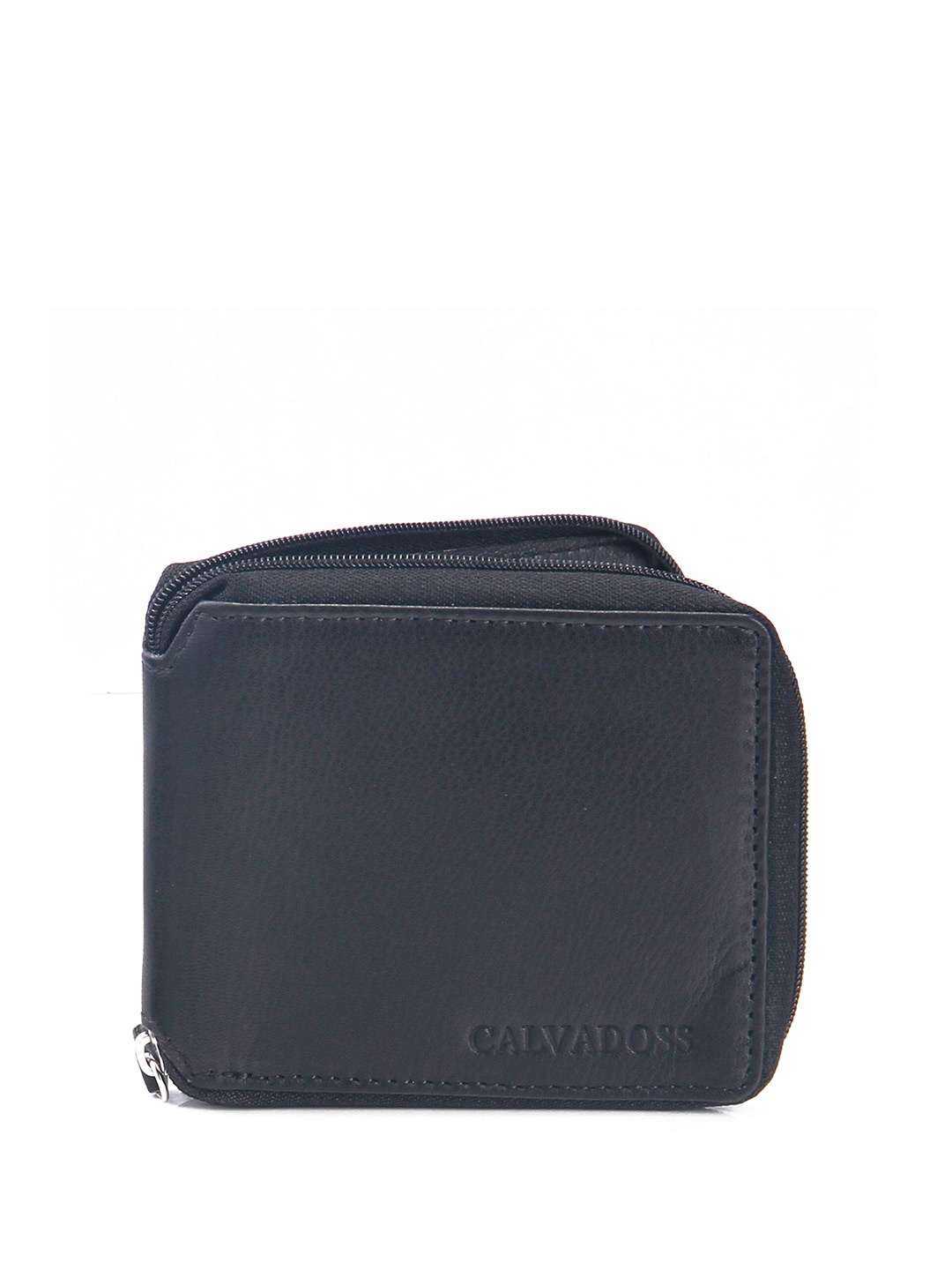 

Calvadoss Men Leather Zip Around Wallet, Black