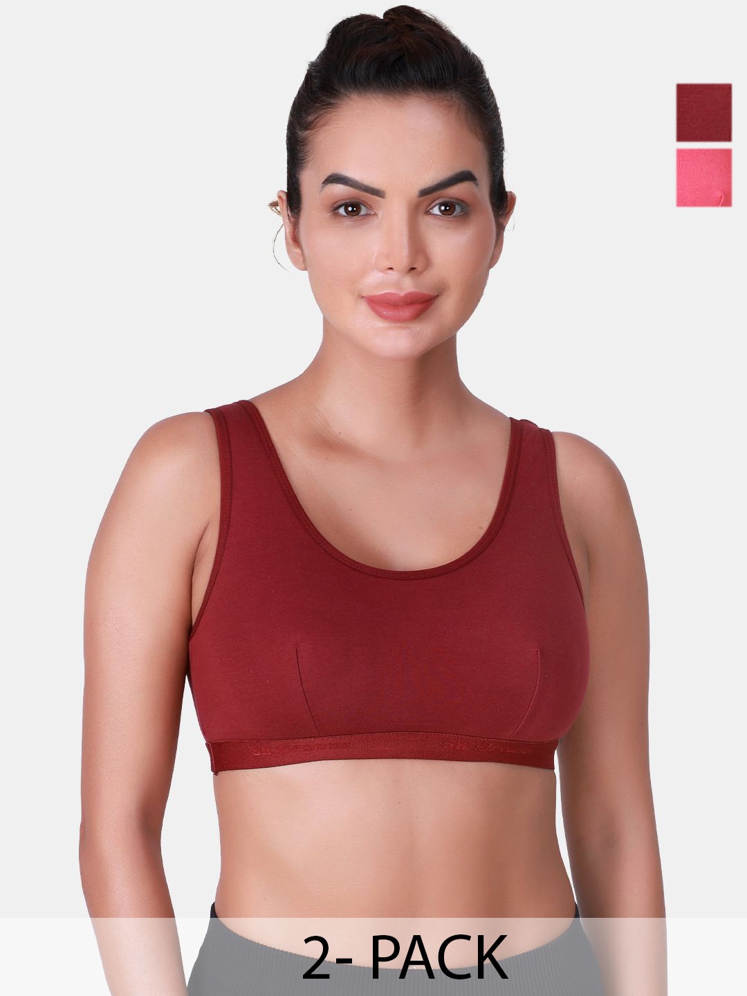 

SKDREAMS Pack Of 2 Non Padded Full Coverage Sports Bra, Maroon