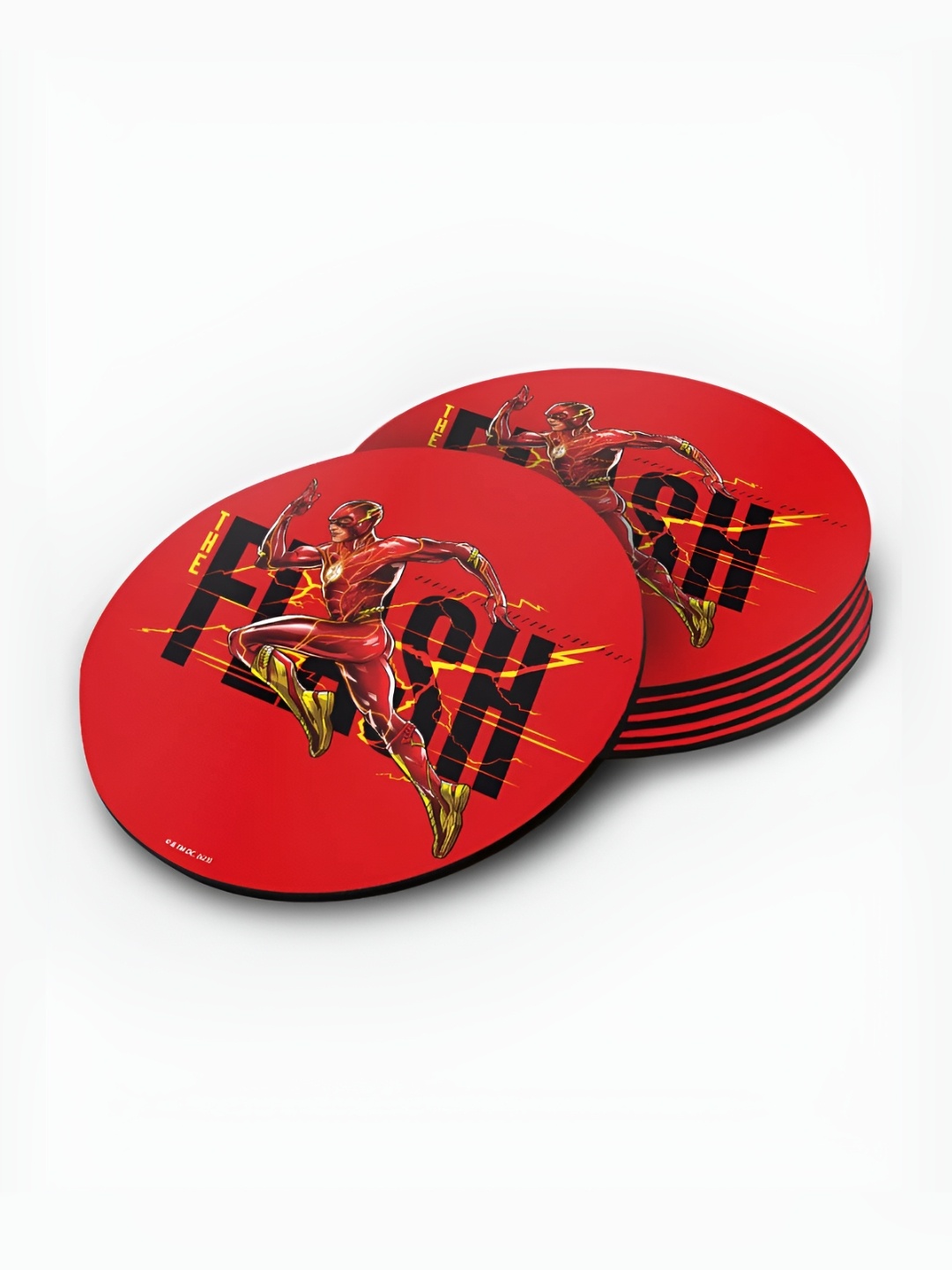 

macmerise Red & Black 6 Pieces Printed Wooden Circular Coasters