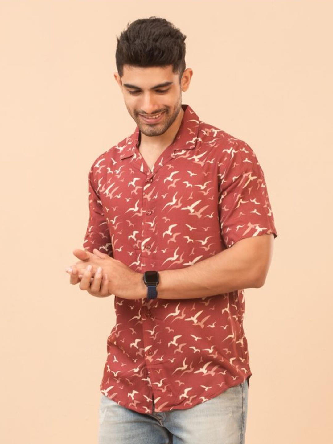 

The Bleu Label Men Classic Slim Fit Abstract Printed Casual Shirt, Red