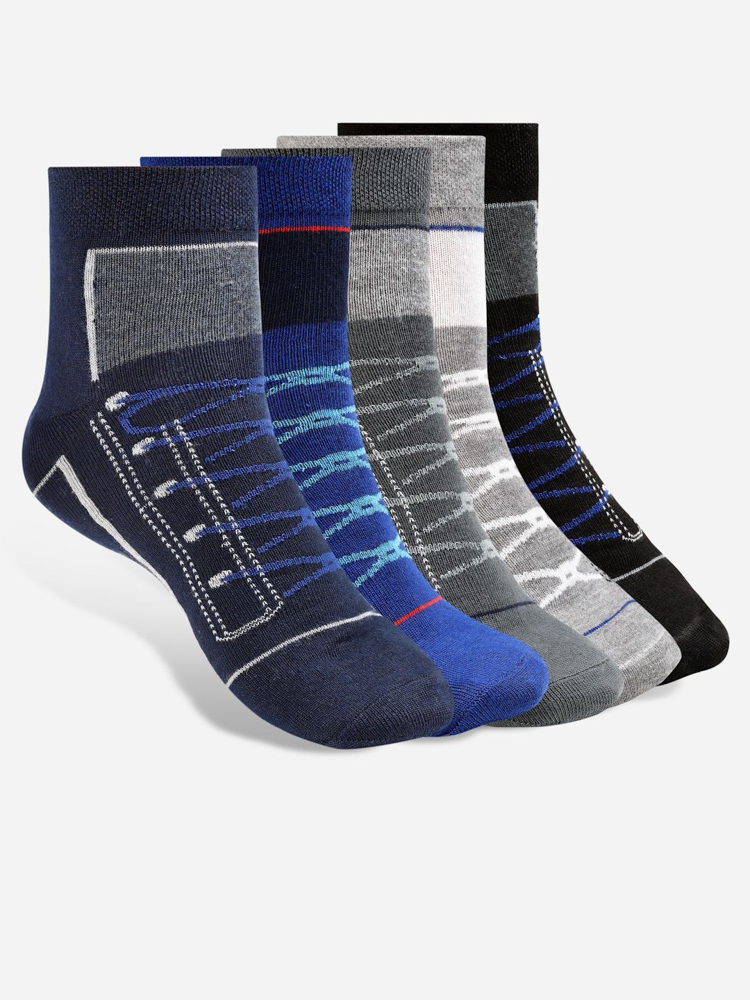 

Texlon Pack Of 5 Patterned Ankle-Length Socks, Navy blue