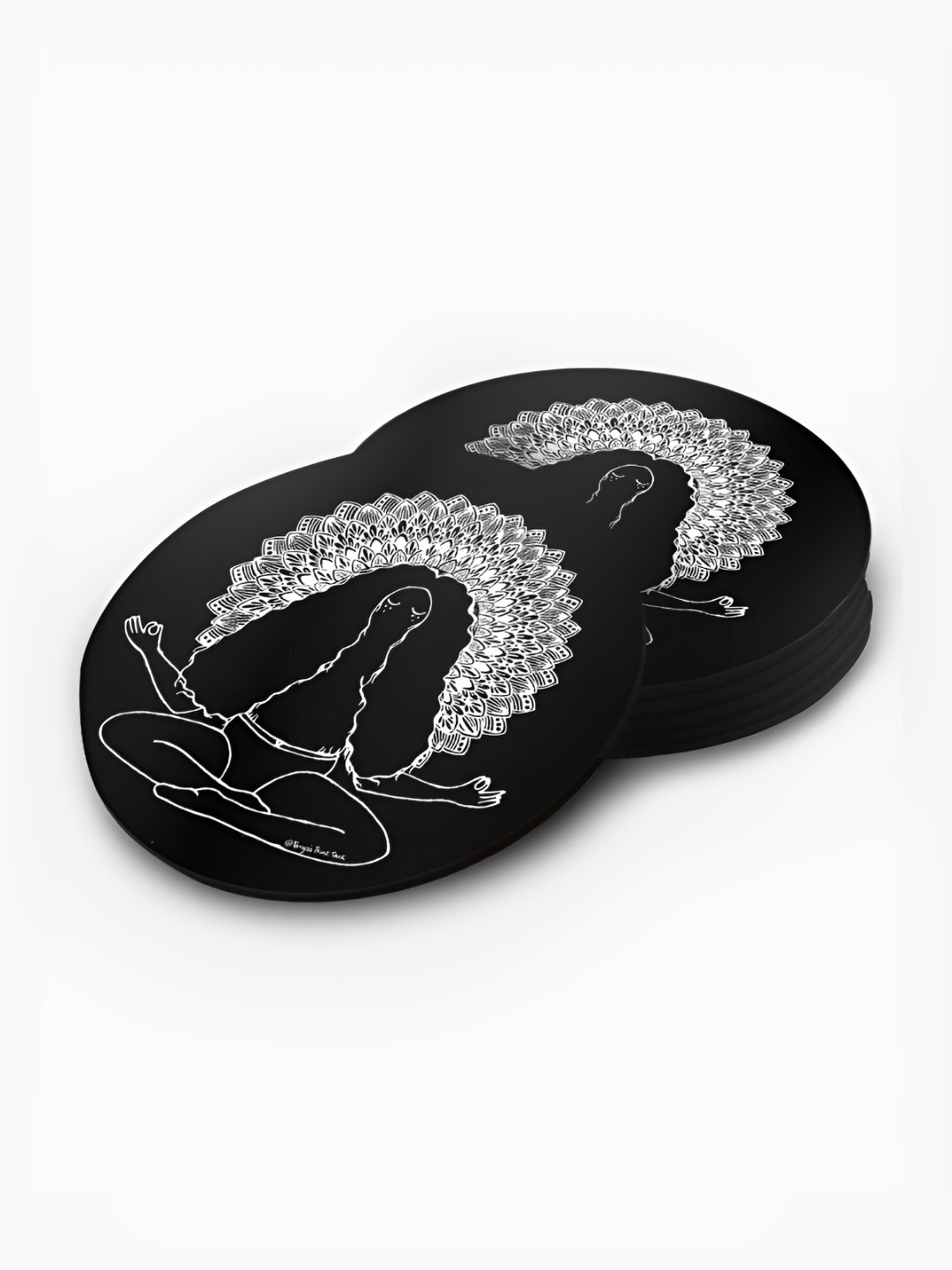 

macmerise Black & White 6 Pieces Peace Printed Wooden Circular Coasters