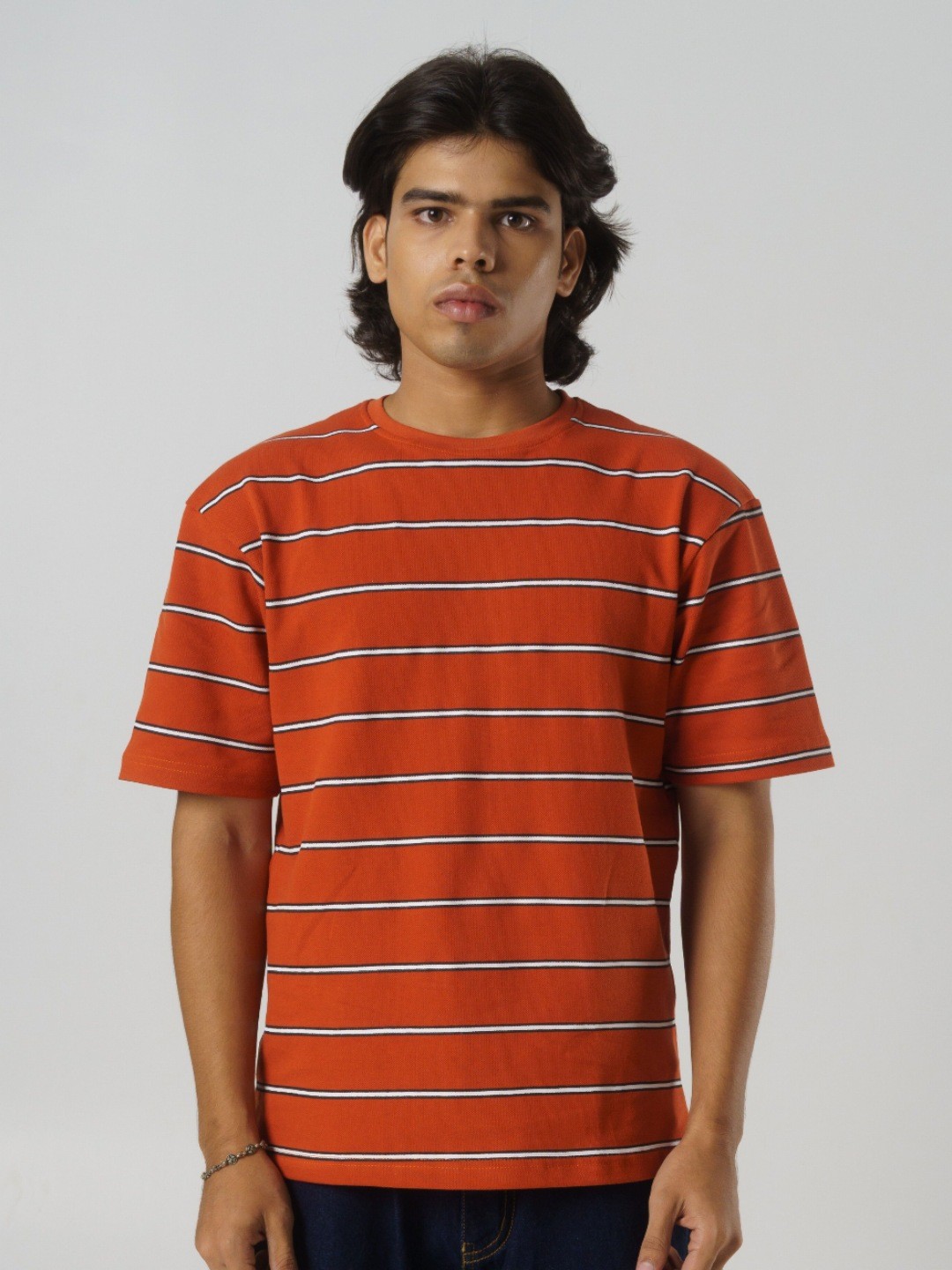 

UNTLD Men Striped Round Neck Cotton Relaxed Fit T-Shirt, Rust