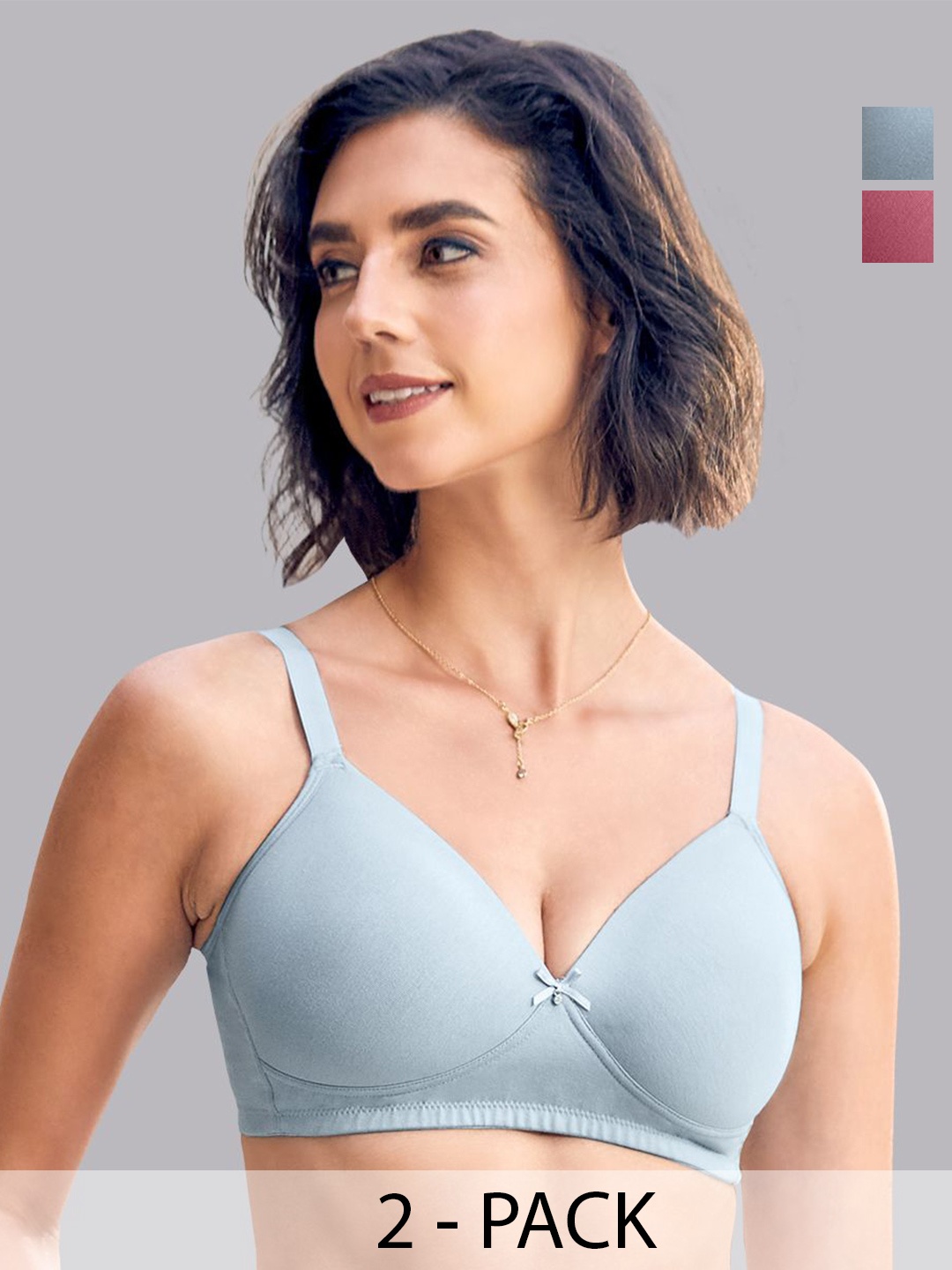 

MAASHIE Pack of 2 Medium Coverage Wirefree Padded Bra SB-WNE, Blue