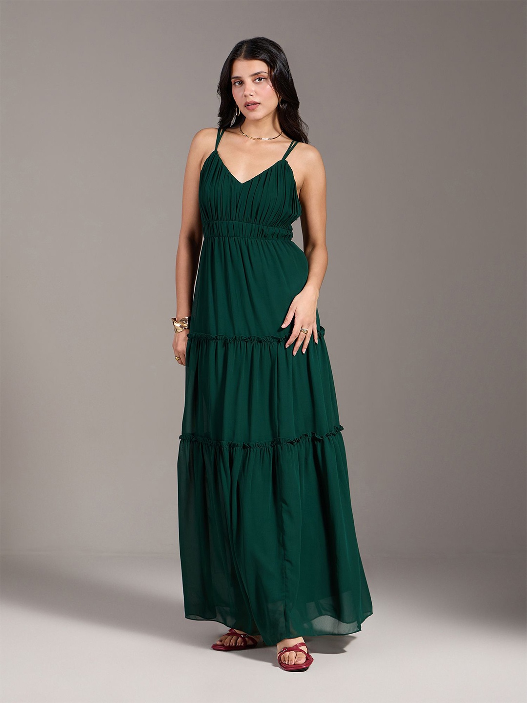 

20Dresses Shoulder Straps Maxi Ruffles Dress, Green