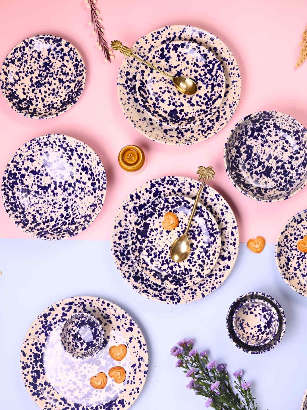 

WEAVING HOMES Beige & Blue 5 Pieces Printed Glossy Dinner Set