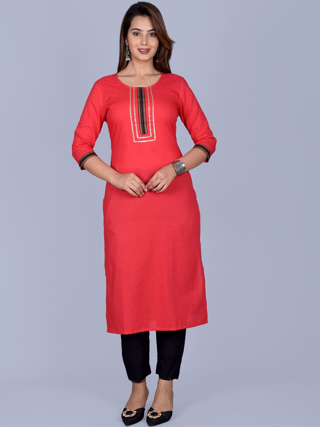 

Shiv ali apparels Round Neck Straight Kurta, Red