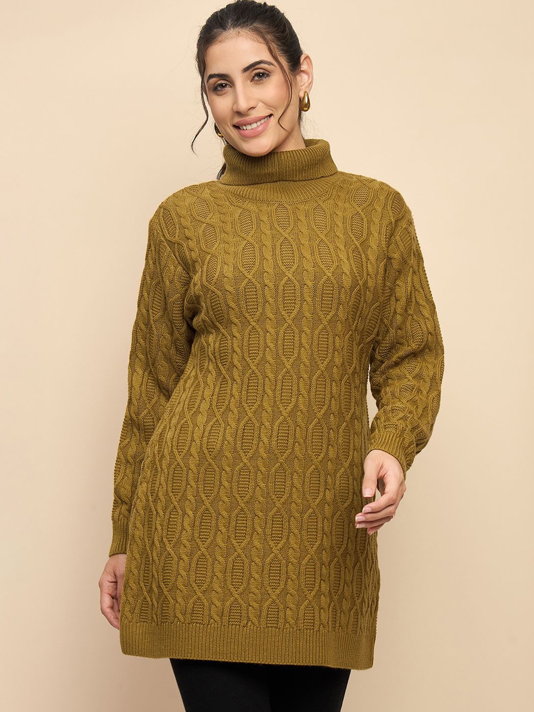 

CLAPTON Self Designed Wool High Neck Pull Over Sweater, Gold