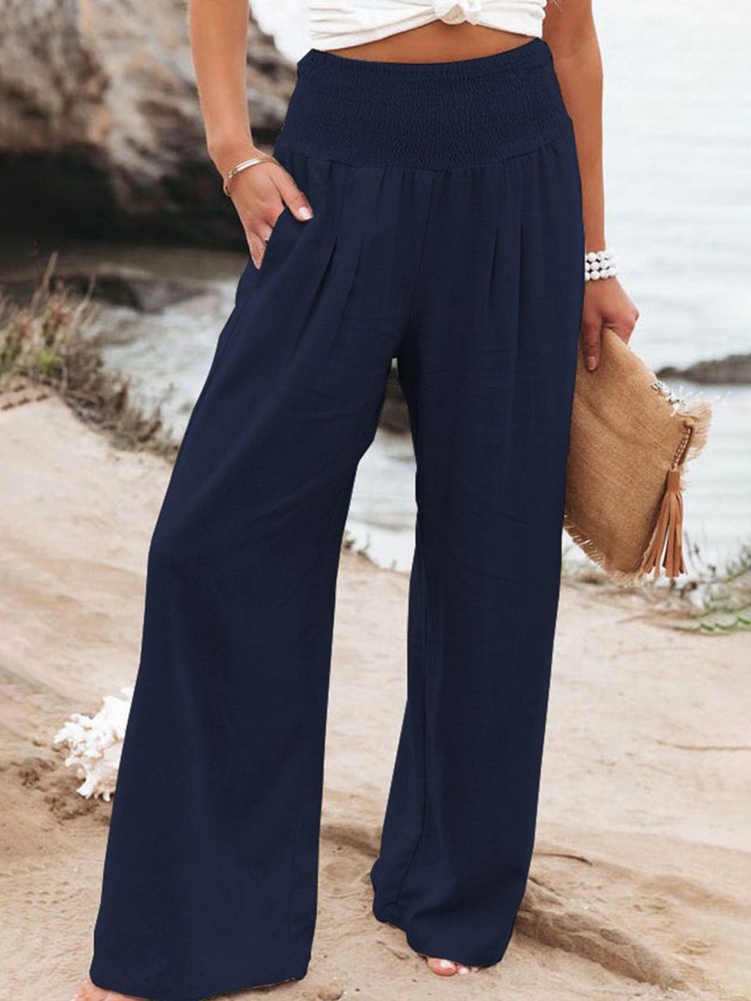 

StyleCast Women High-Rise Regular Fit Pleated Trousers, Blue