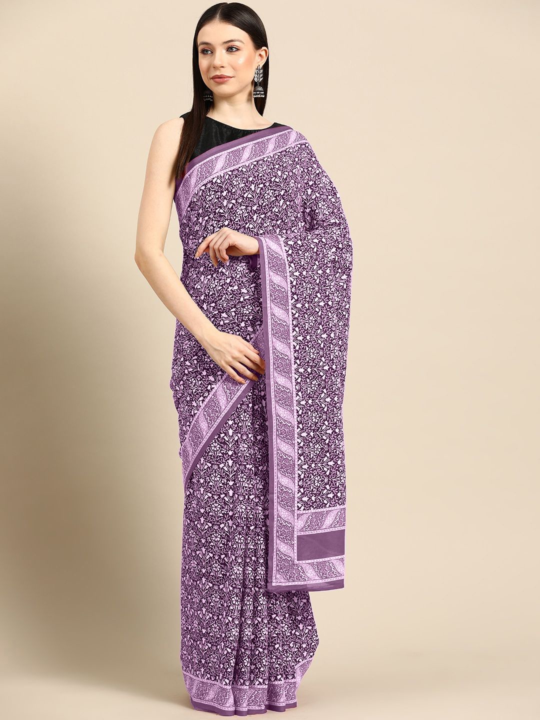 

BUTA BUTI Floral Pure Cotton Saree, Pink