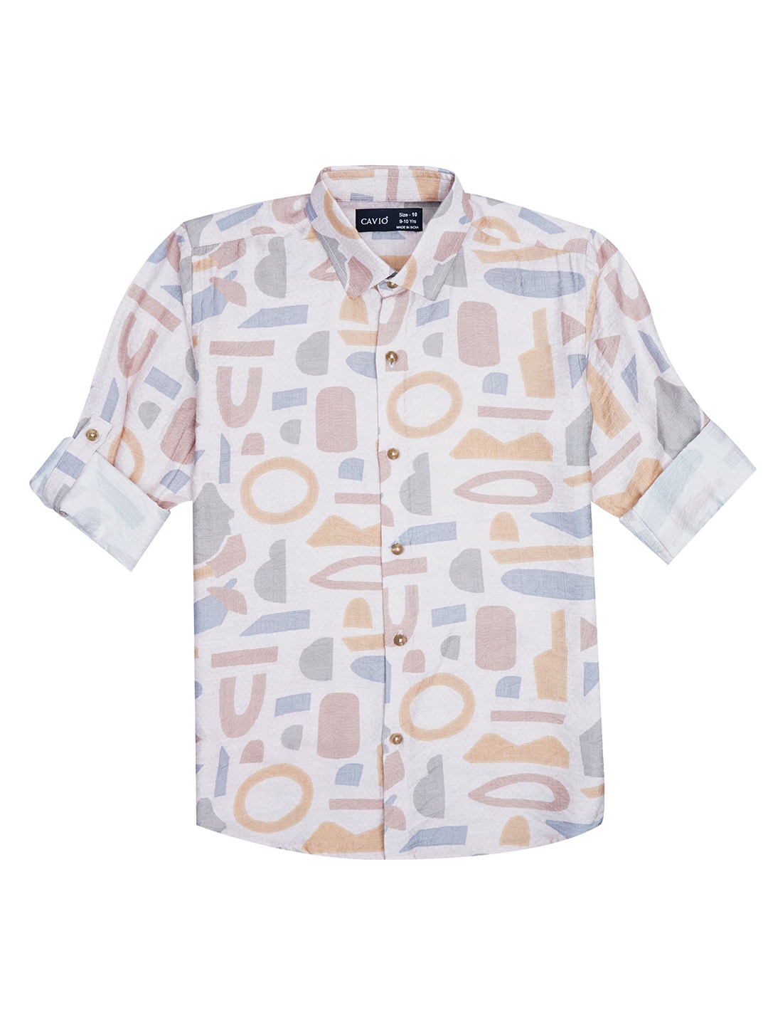 

CAVIO Boys Comfort Abstract Printed Spread Collar Casual Shirt, White