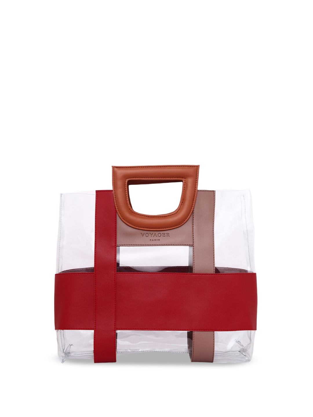 

VOYAGER PARIS Ella Semi-Clear Colourblocked Structured Waterproof Large Beach Bag, Red