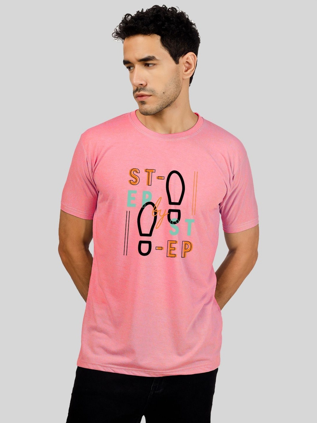 

Greylongg Men Typography Printed Round Neck T-Shirt, Pink
