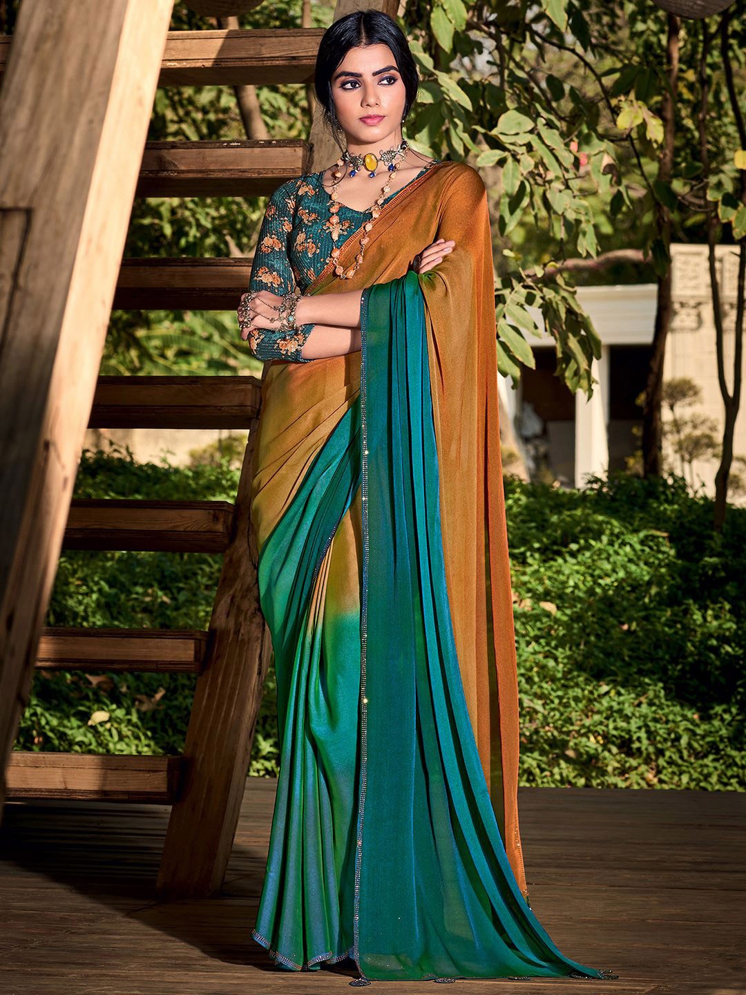 

Saree mall Sequinned Sarees, Rust