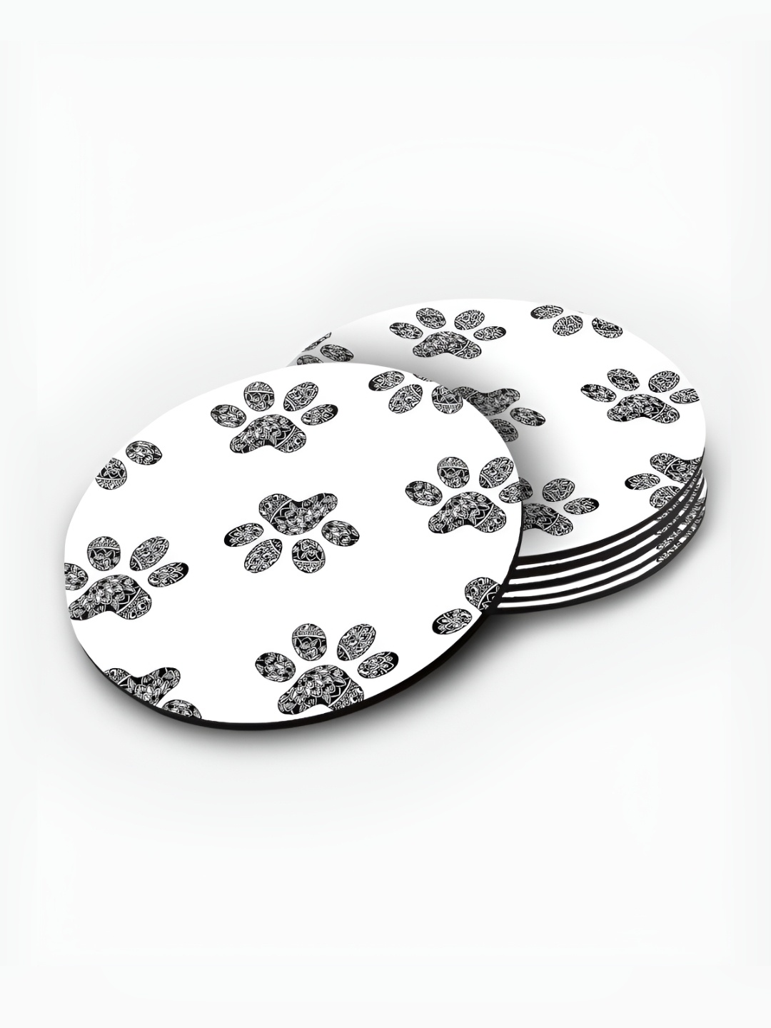 

macmerise Black & White 6 Pieces Printed Wooden Round Coasters