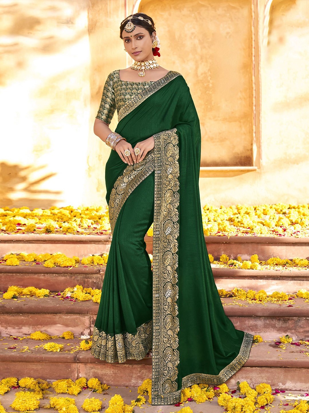 

NIRMAL CREATION Zari Pure Silk Saree, Green