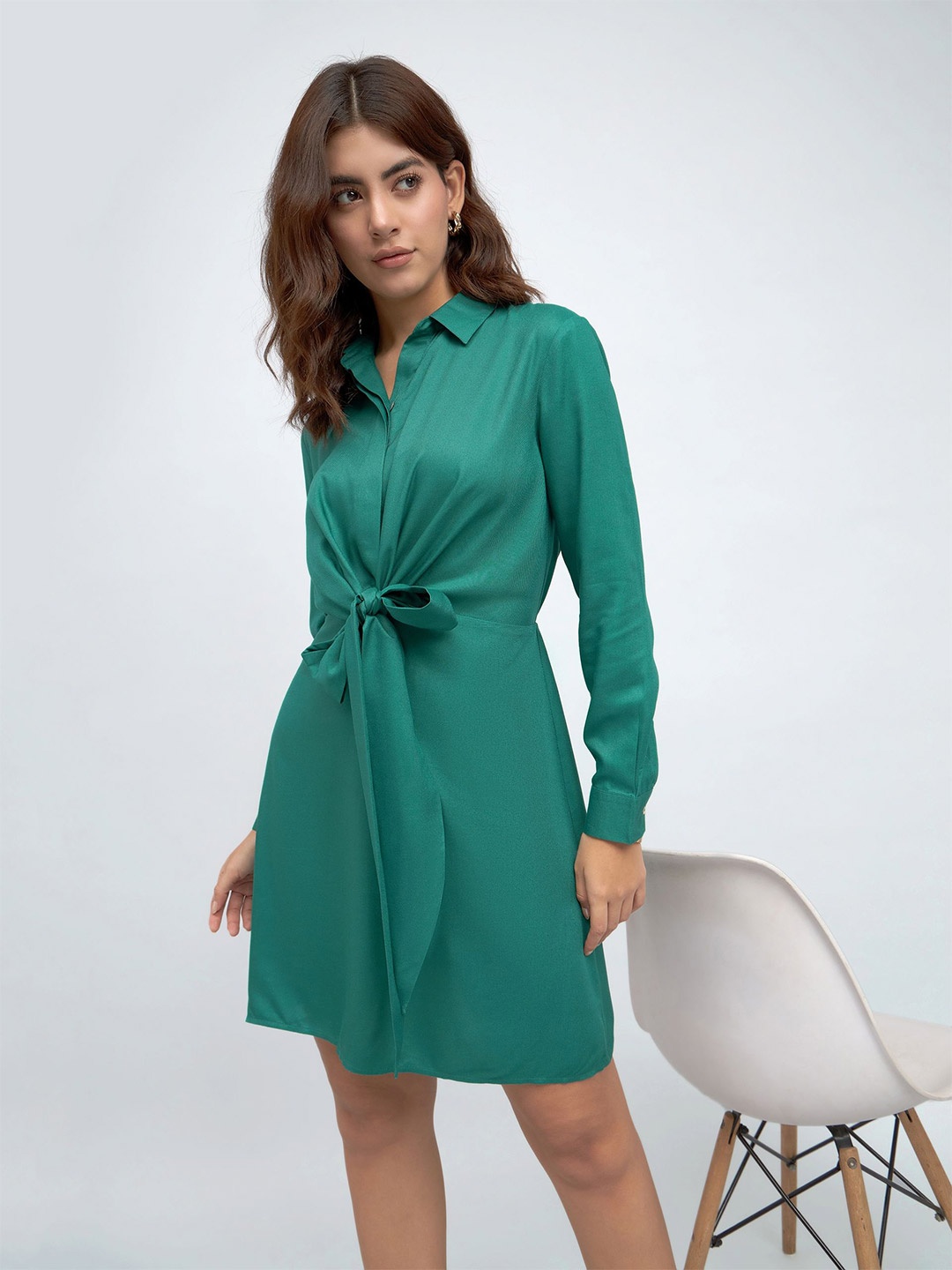

DL Woman Cuffed Sleeves Shirt Dress, Green
