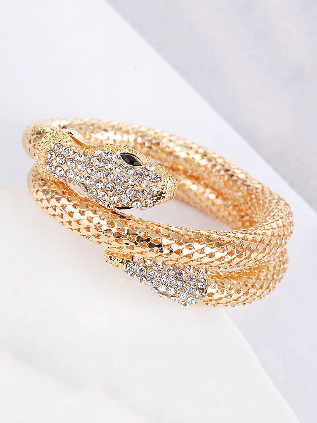 

Krelin Stone-Studded Snake Shaped Cuff Bracelet, Gold