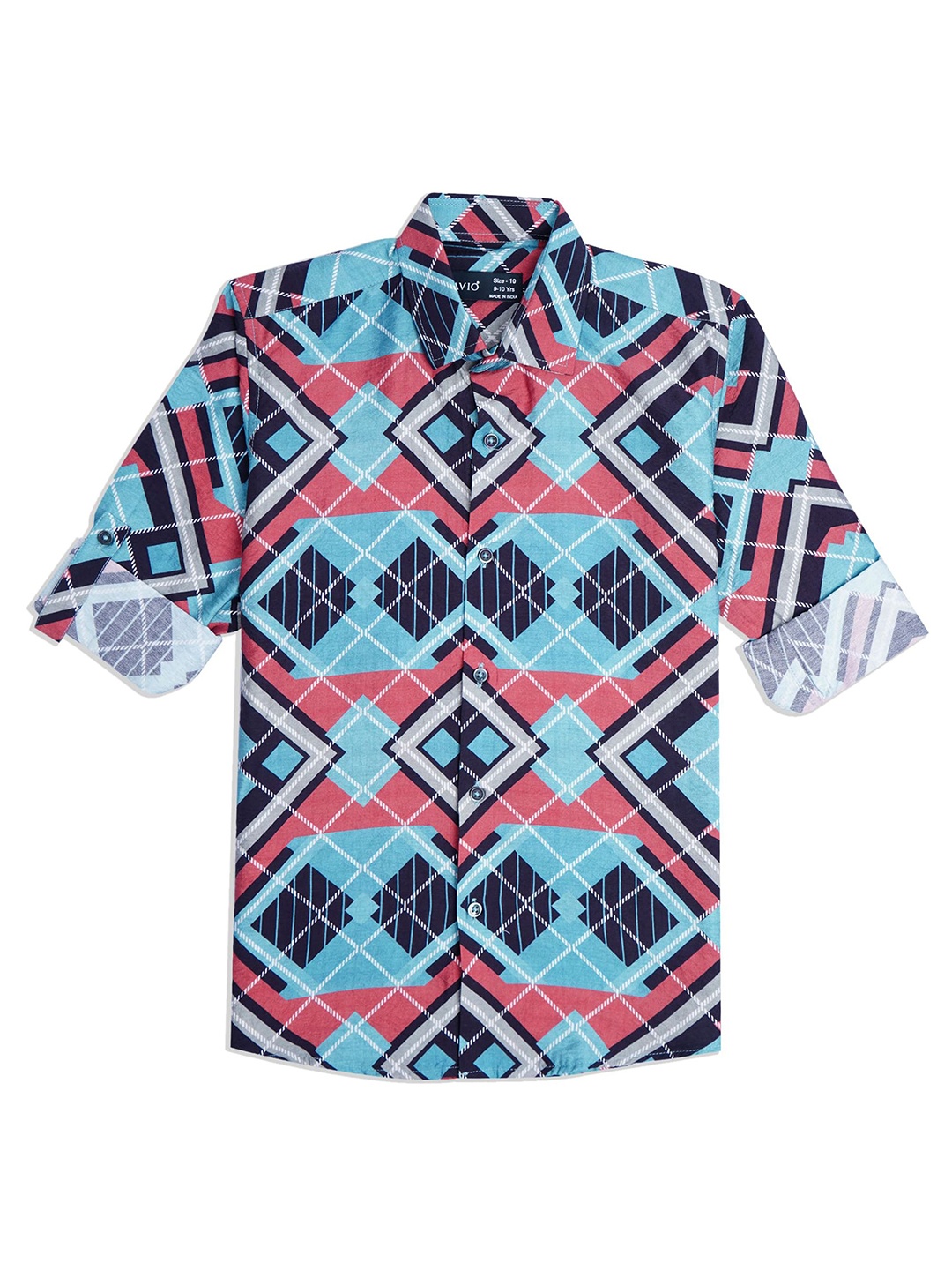 

CAVIO Boys Comfort Abstract Printed Spread Collar Casual Shirt, Blue