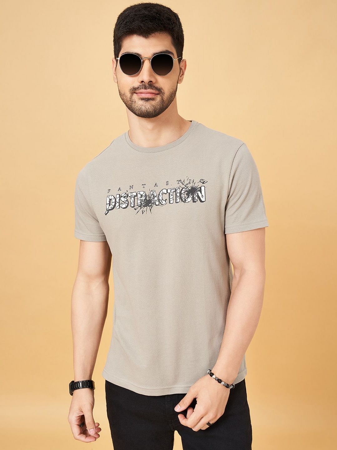 

People Men Typography Printed Round Neck Cotton T-Shirt, Green