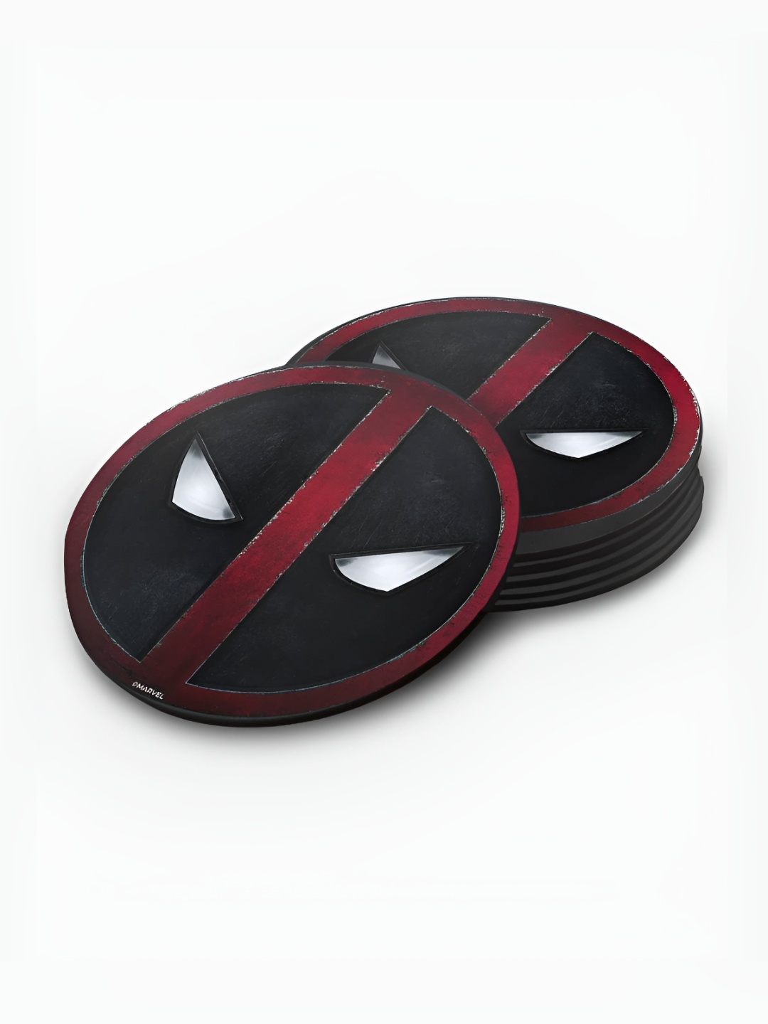 

macmerise Red & Black 6 Pieces Printed Deadpool Emblem Wooden Coasters