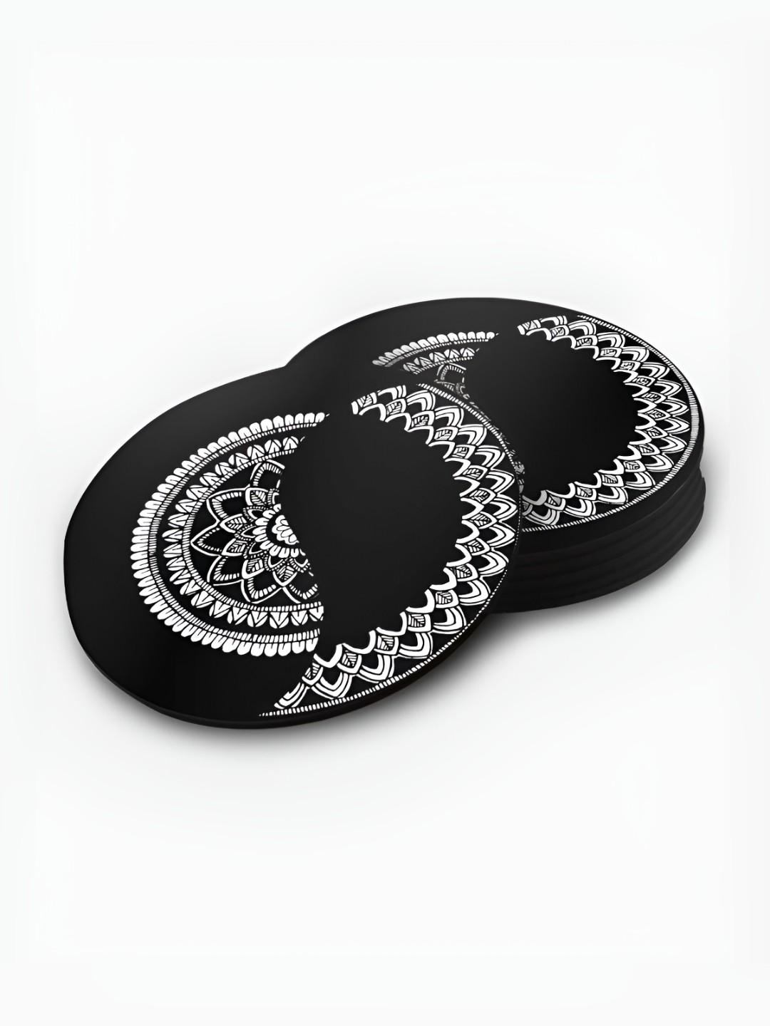 

macmerise White & Black 6 Pieces Printed Round Wooden Coasters